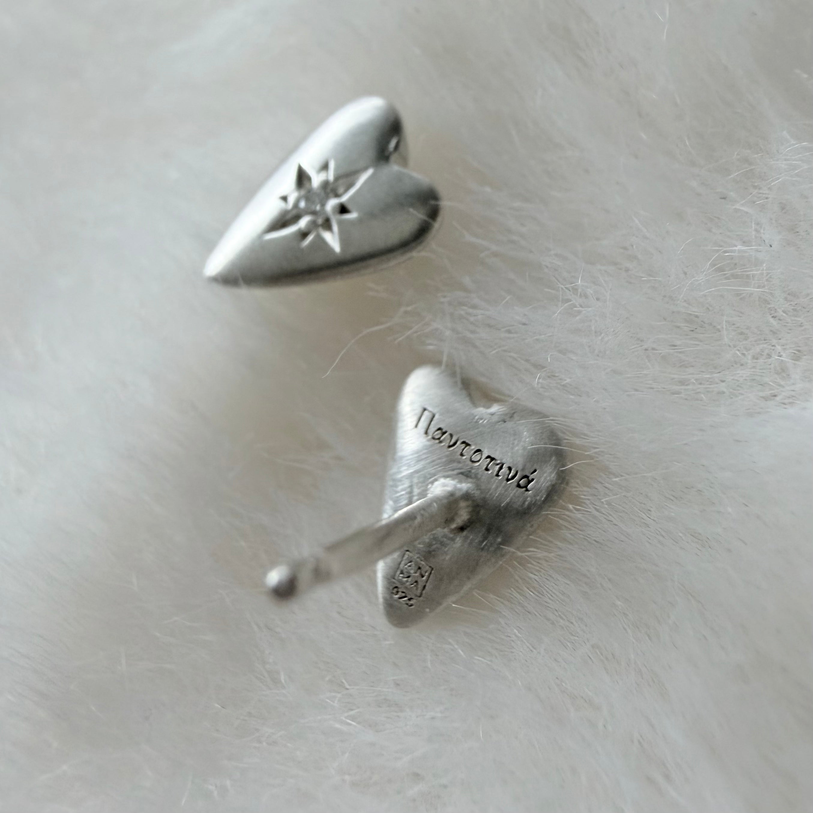 Silver Diamond Heart Stud Earrings (Smal)