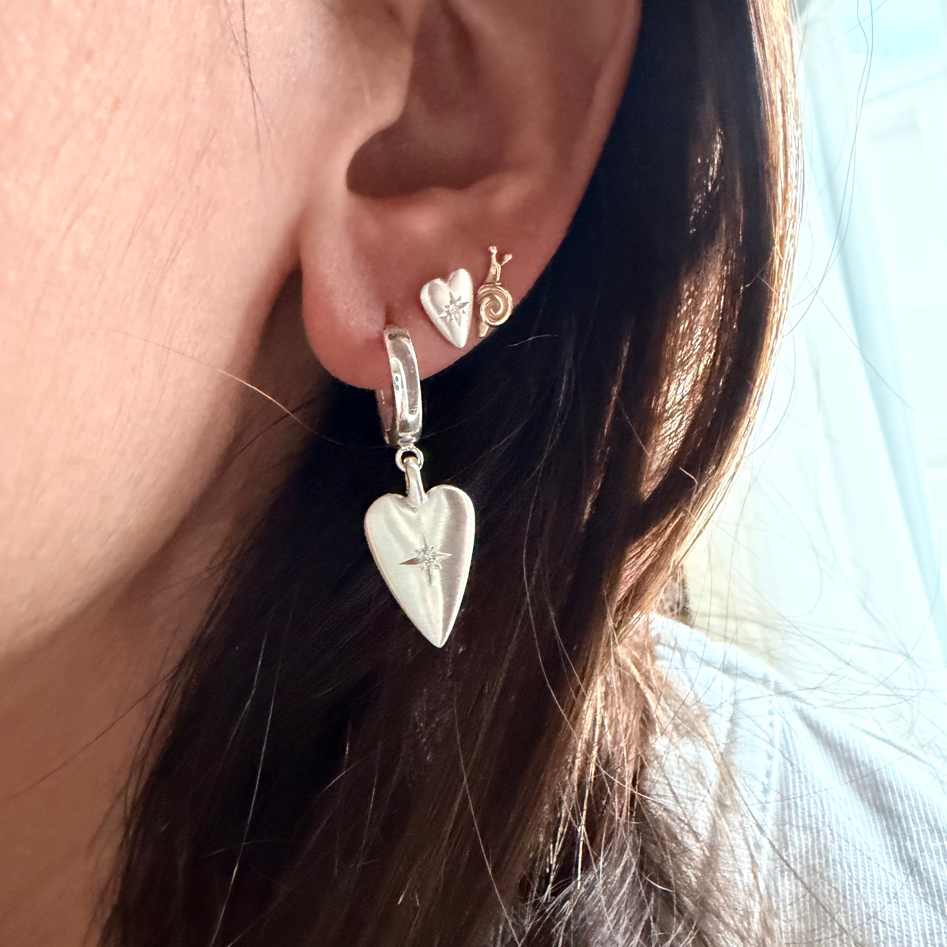 Silver Diamond Heart Stud Earrings (Smal)