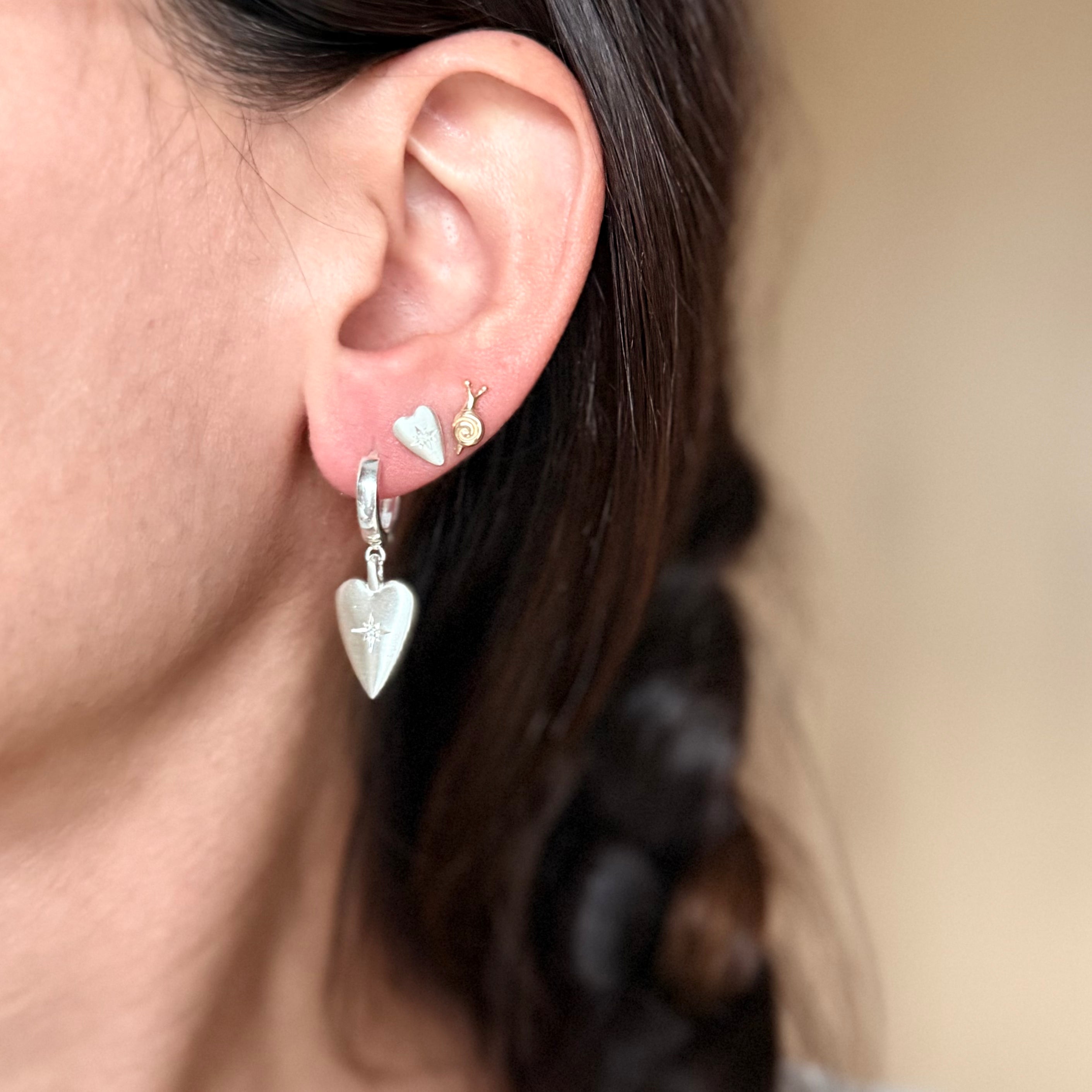 Silver Diamond Heart Earrings (Big)