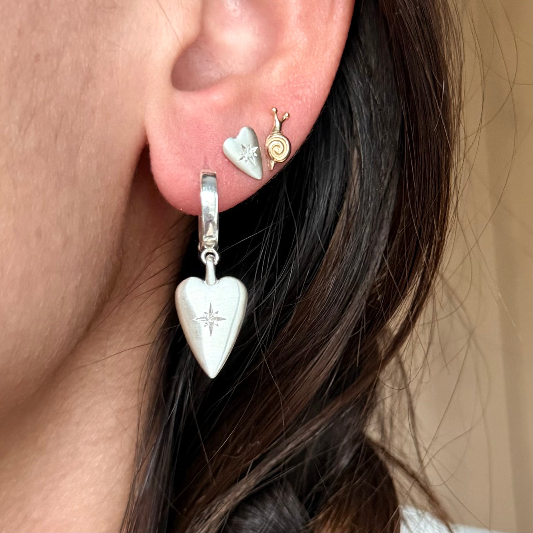 Silver Diamond Heart Earrings (Big)