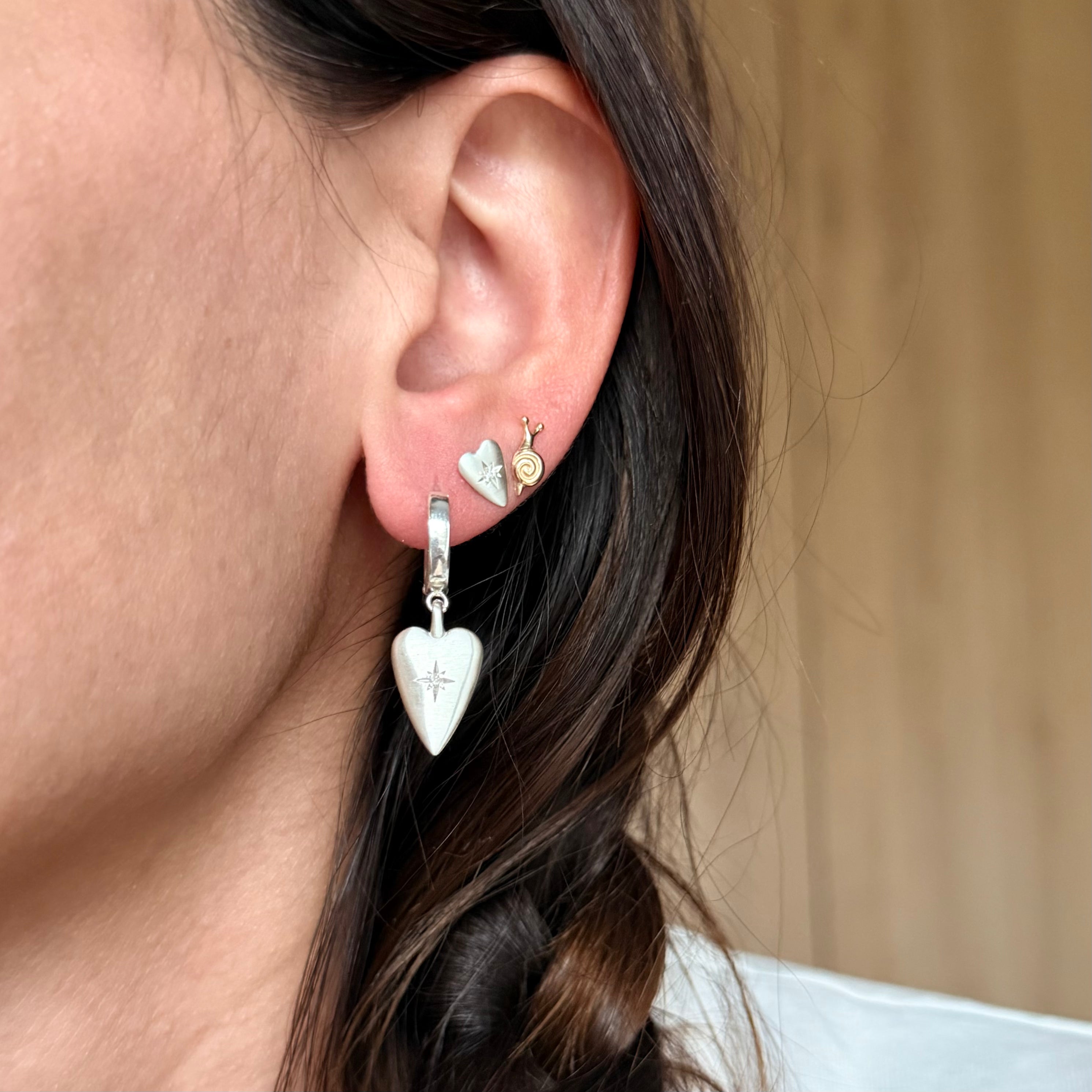 Silver Diamond Heart Earrings (Big)