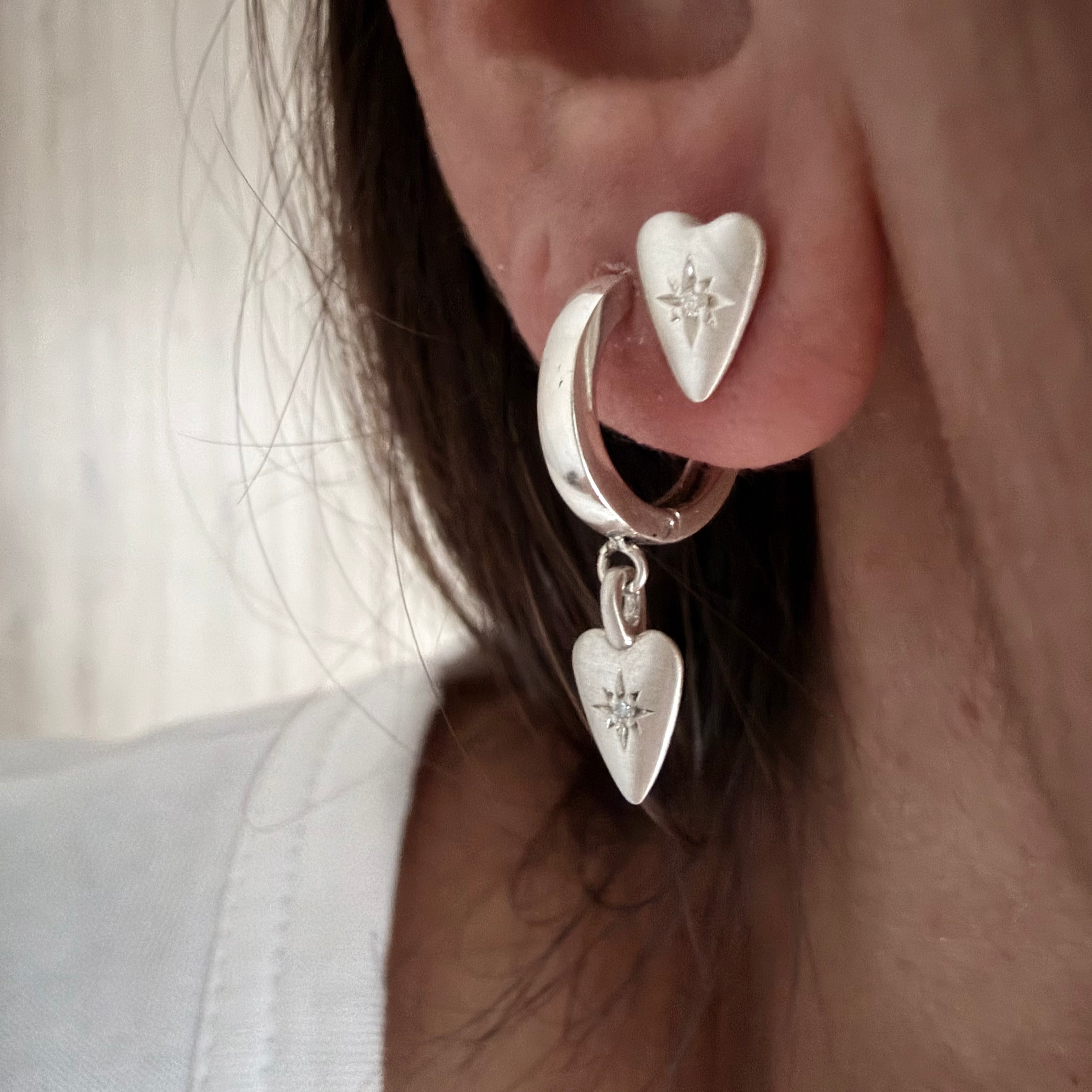 Silver Diamond Heart Stud Earrings (Smal)