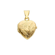 14K Floral Engraved Heart Locket