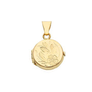 14K Floral Engraved Round Locket