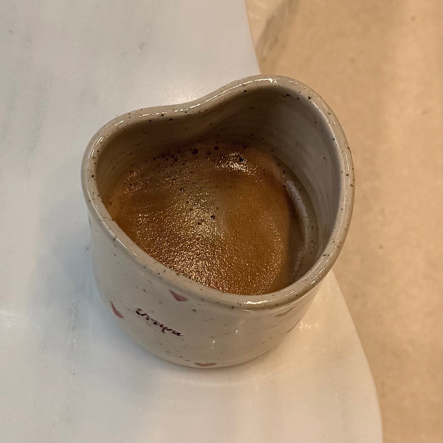 Heart shape - Handmade Ceramic Coffee Mug – "Όνειρα" & "Μαζί"