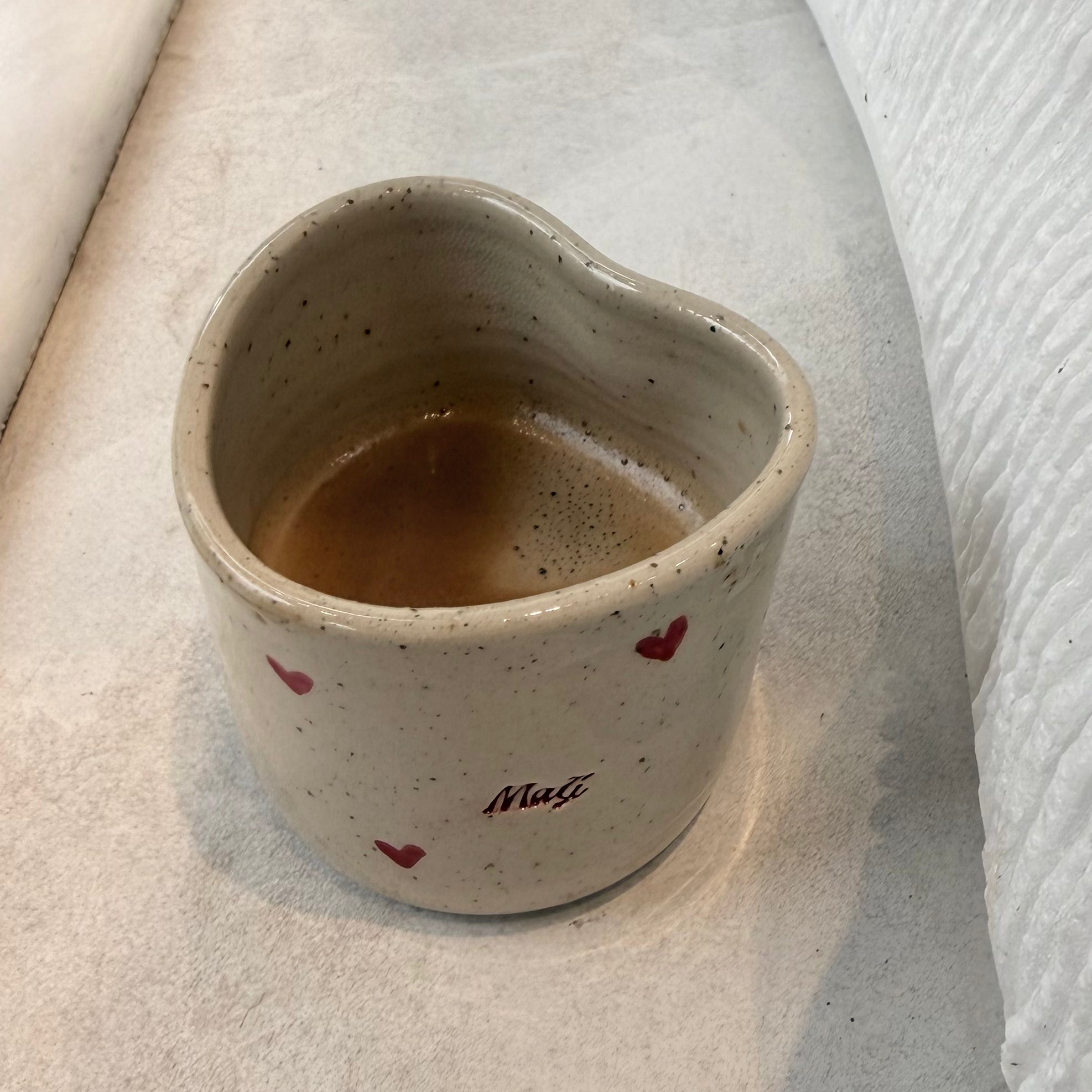 Heart shape - Handmade Ceramic Coffee Mug – "Όνειρα" & "Μαζί"