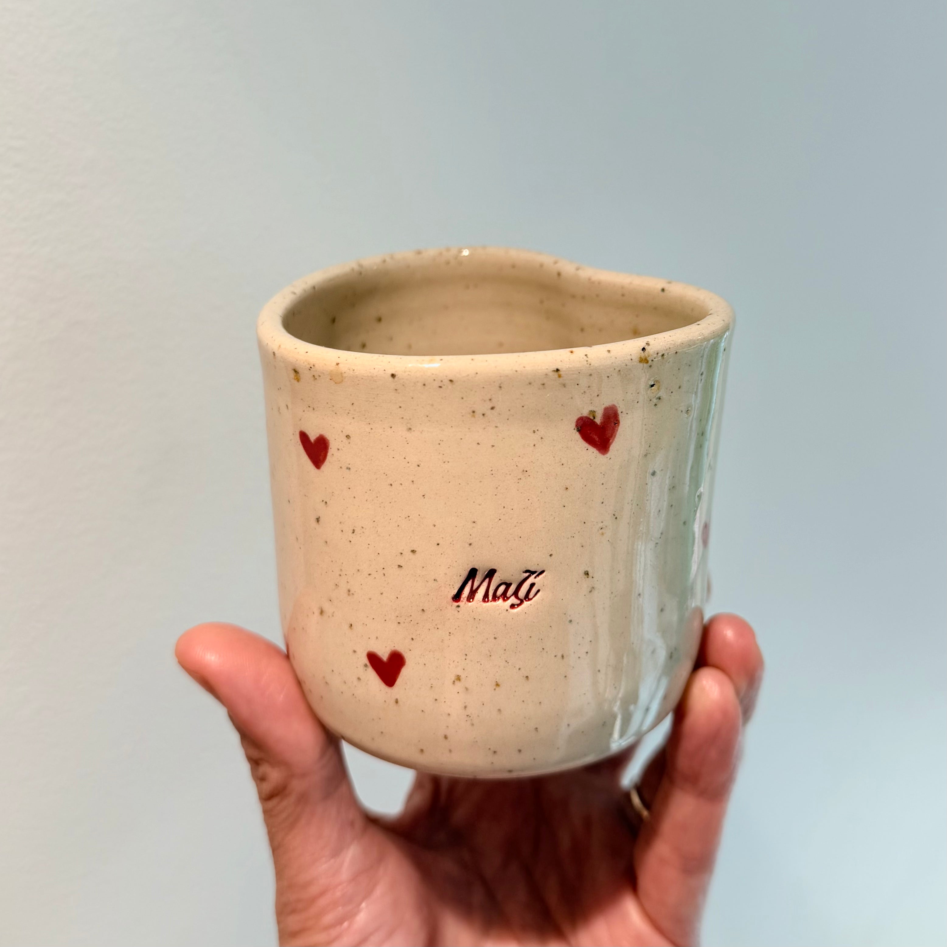 Heart shape - Handmade Ceramic Coffee Mug – "Όνειρα" & "Μαζί"