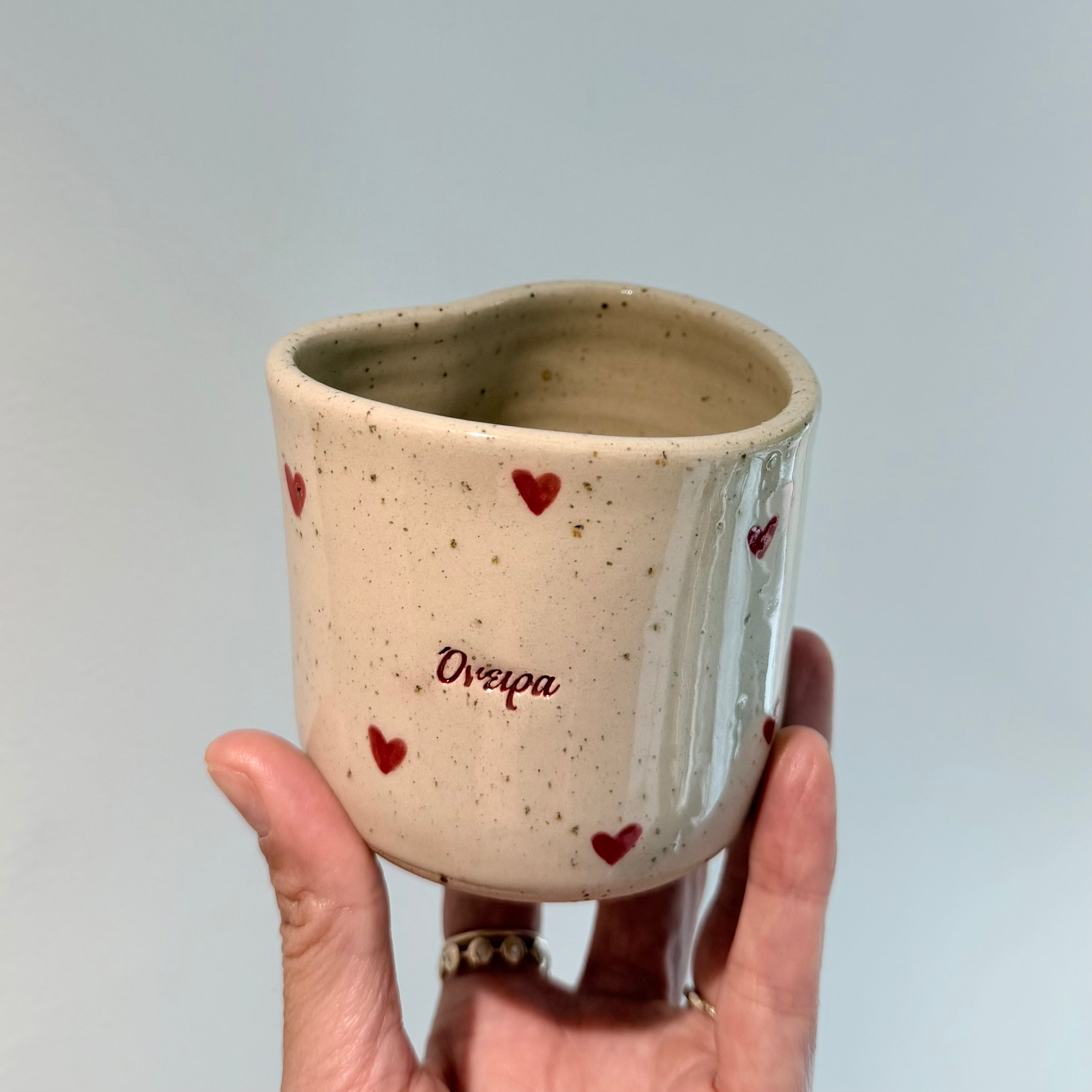 Heart shape - Handmade Ceramic Coffee Mug – "Όνειρα" & "Μαζί"