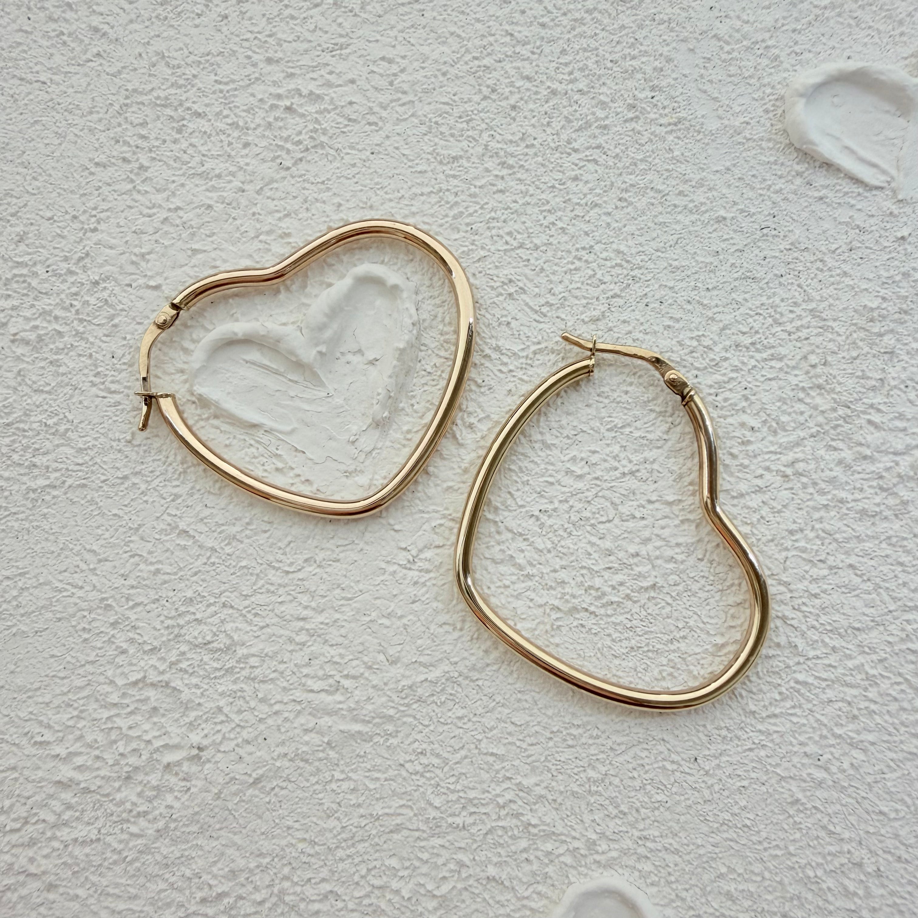 9K Gold Big Heart Hoops