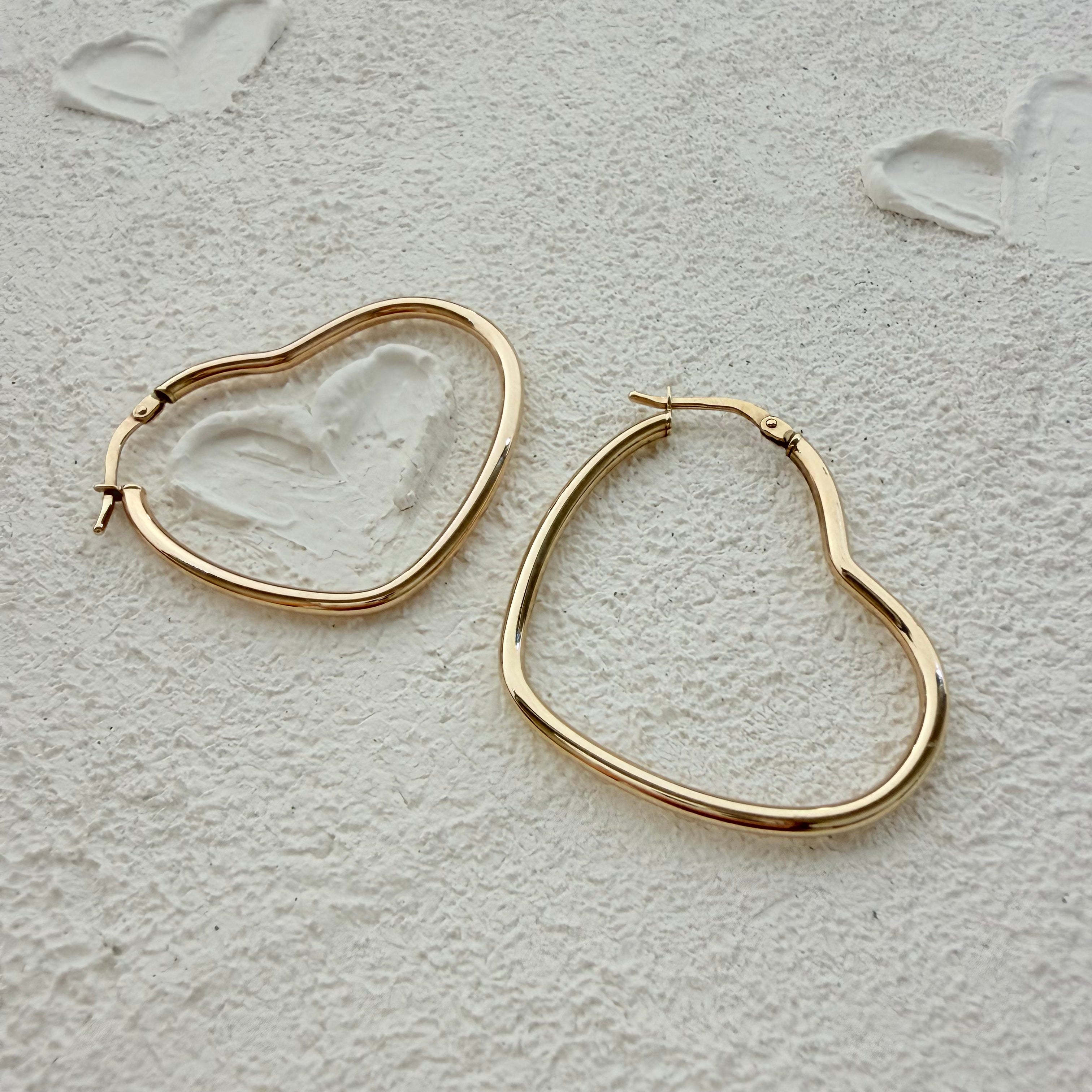 9K Gold Big Heart Hoops