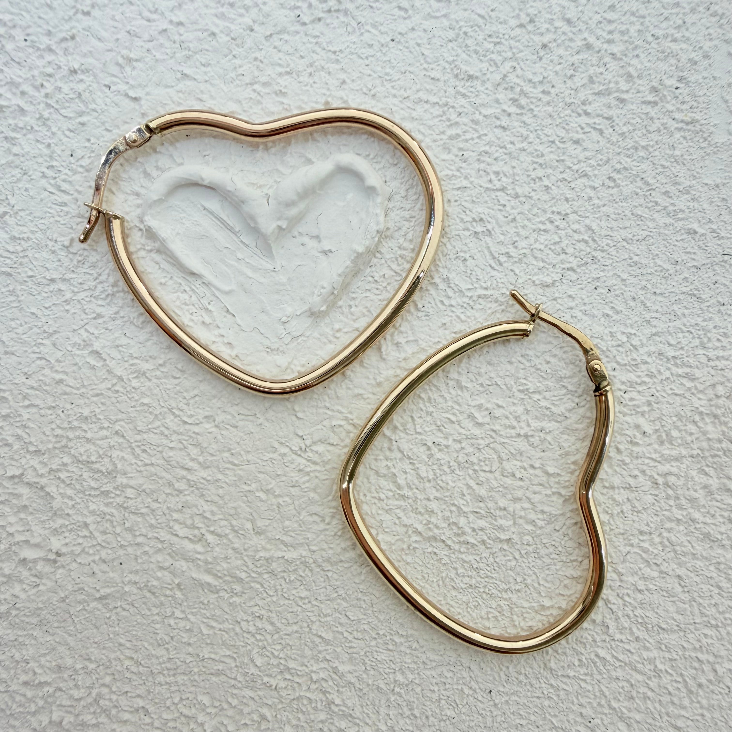 9K Gold Big Heart Hoops