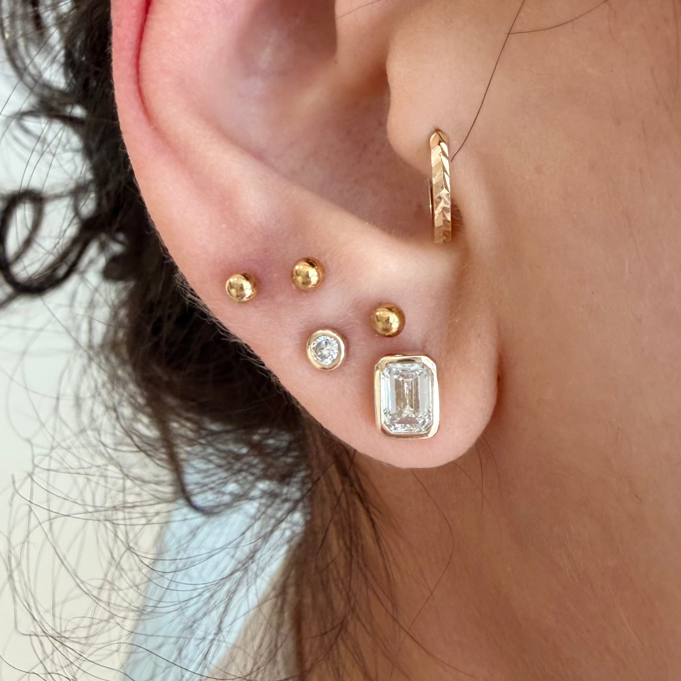 14K Yellow Gold Big Emerald cut LAB Diamond Stud Earring
