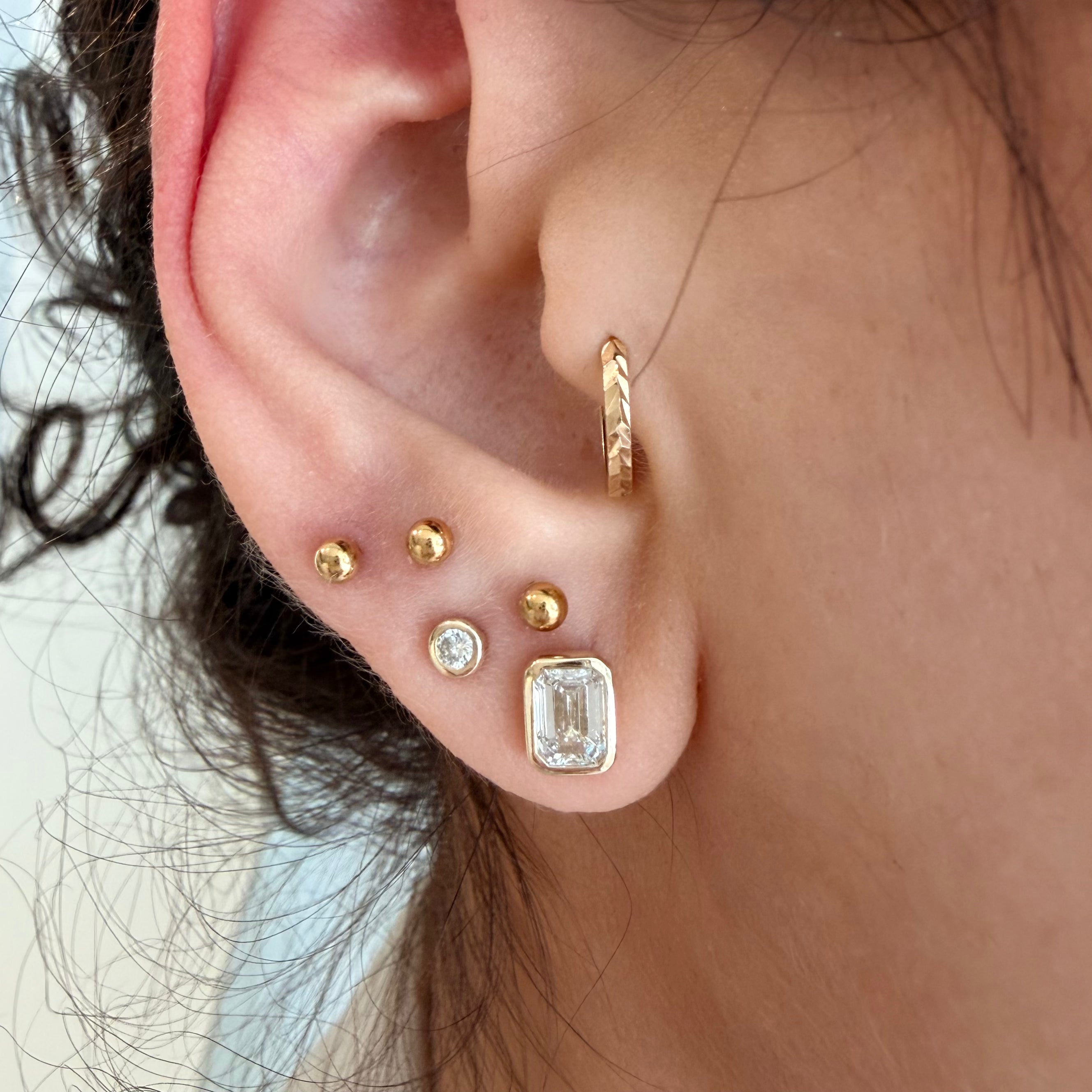 14K Yellow Gold Big Emerald cut LAB Diamond Stud Earring