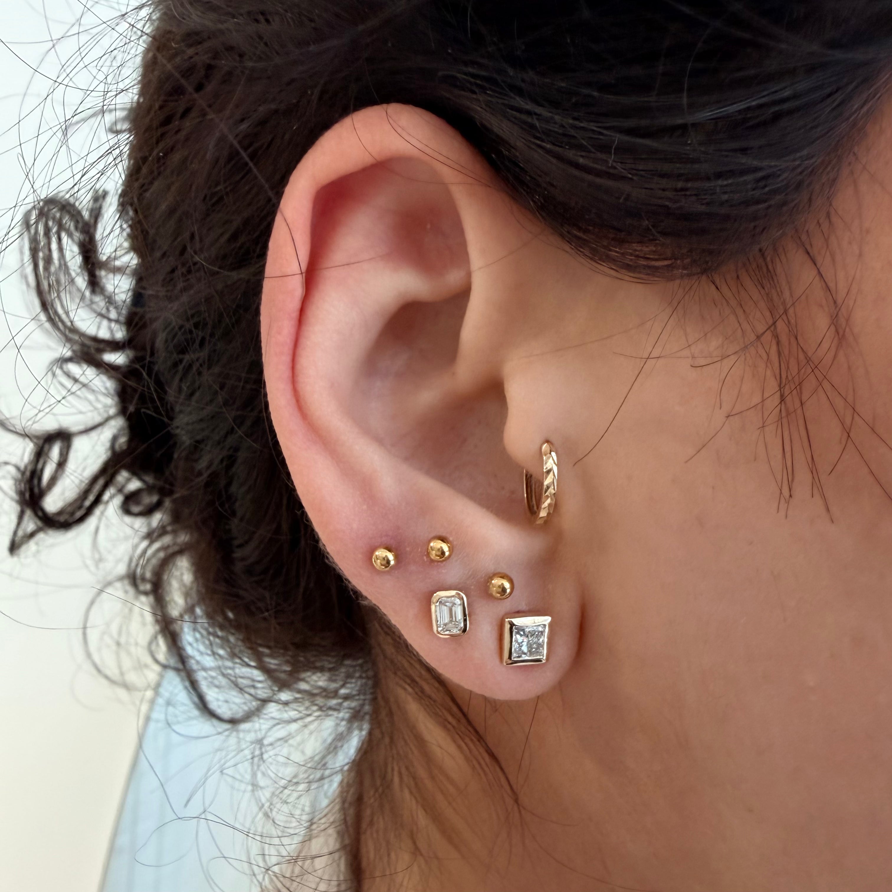 14K Yellow Gold Big Princess cut LAB Diamond Stud Earring
