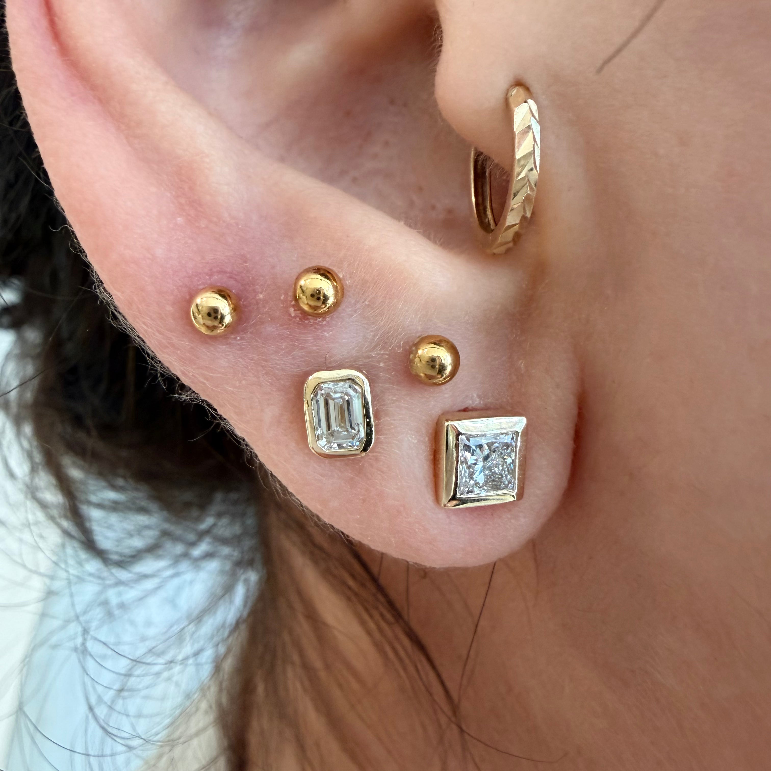 14K Yellow Gold Small Emerald cut LAB Diamond Stud Earring