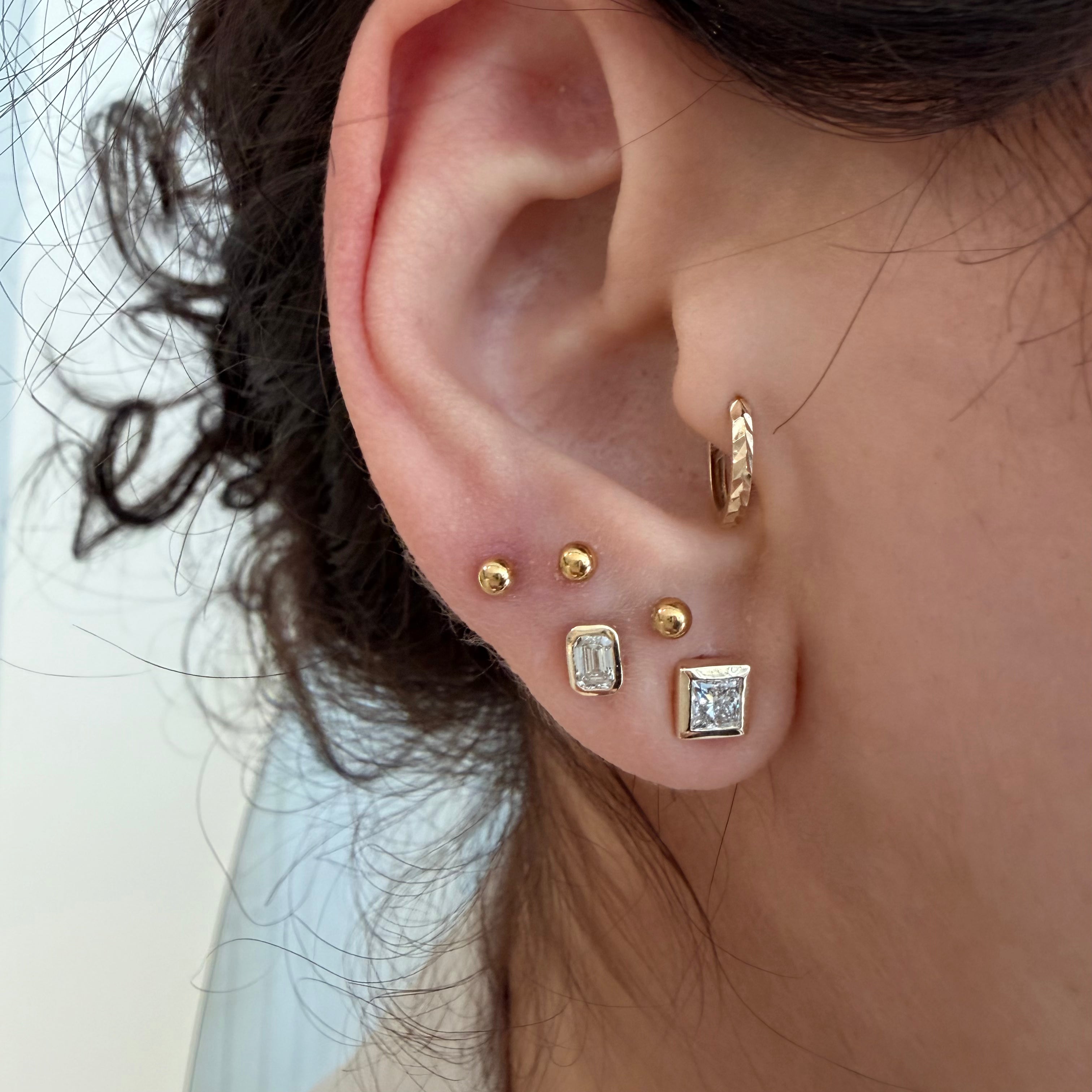 14K Yellow Gold Small Emerald cut LAB Diamond Stud Earring