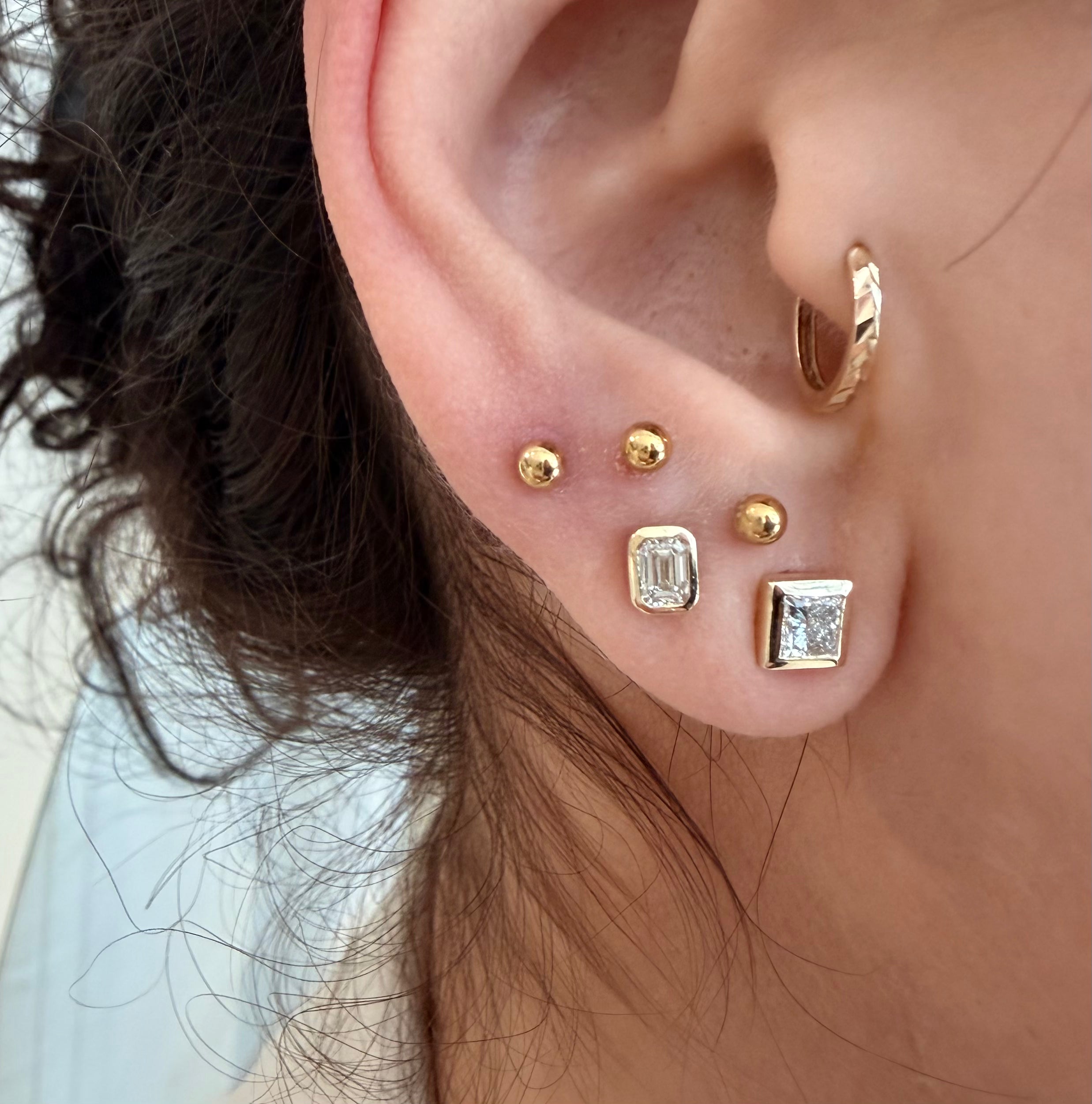 14K Yellow Gold Big Princess cut LAB Diamond Stud Earring