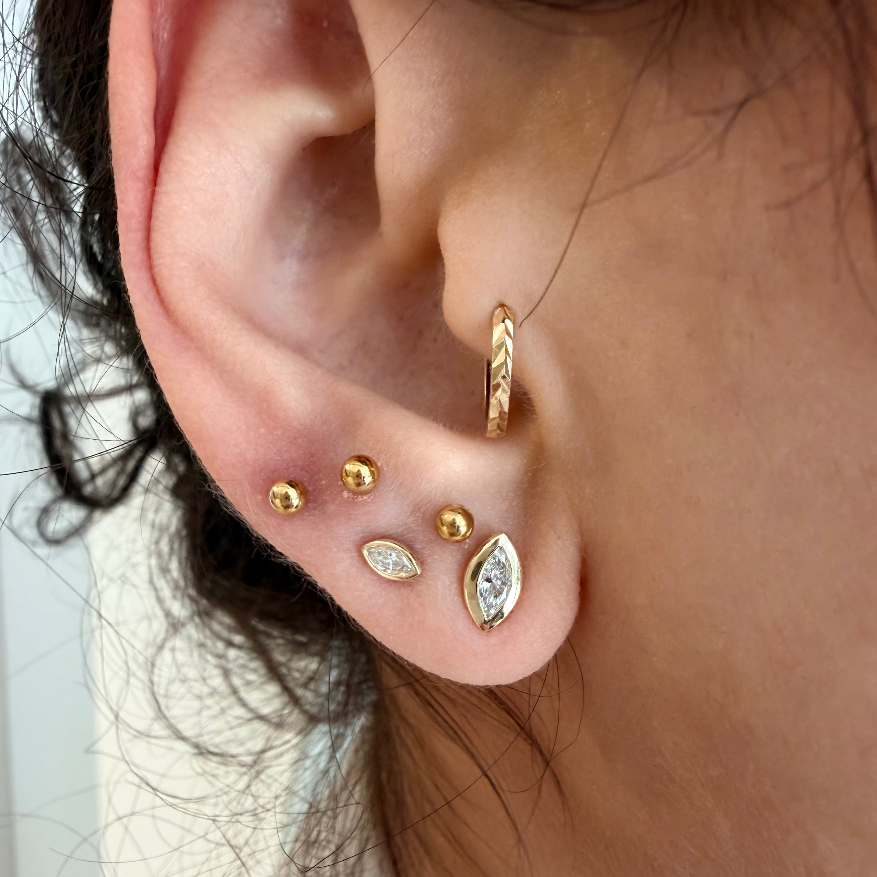 14K Yellow Gold Small Marquise cut LAB Diamond Stud Earring