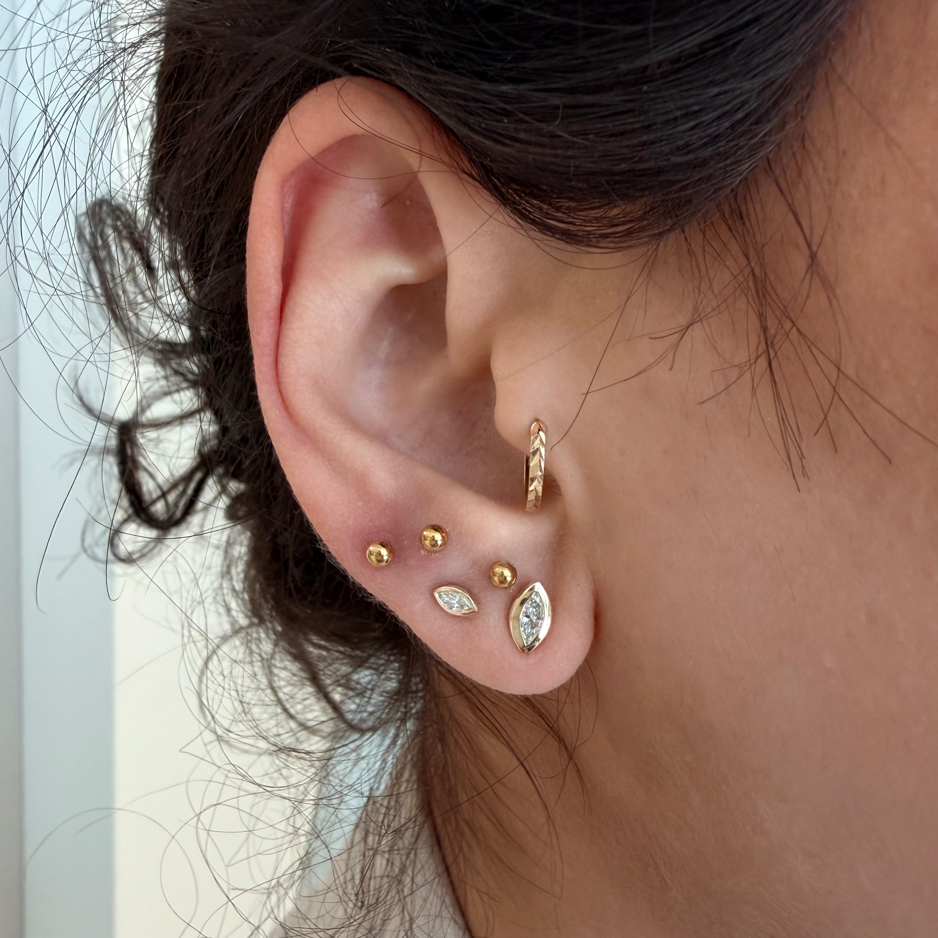 14K Yellow Gold Small Marquise cut LAB Diamond Stud Earring