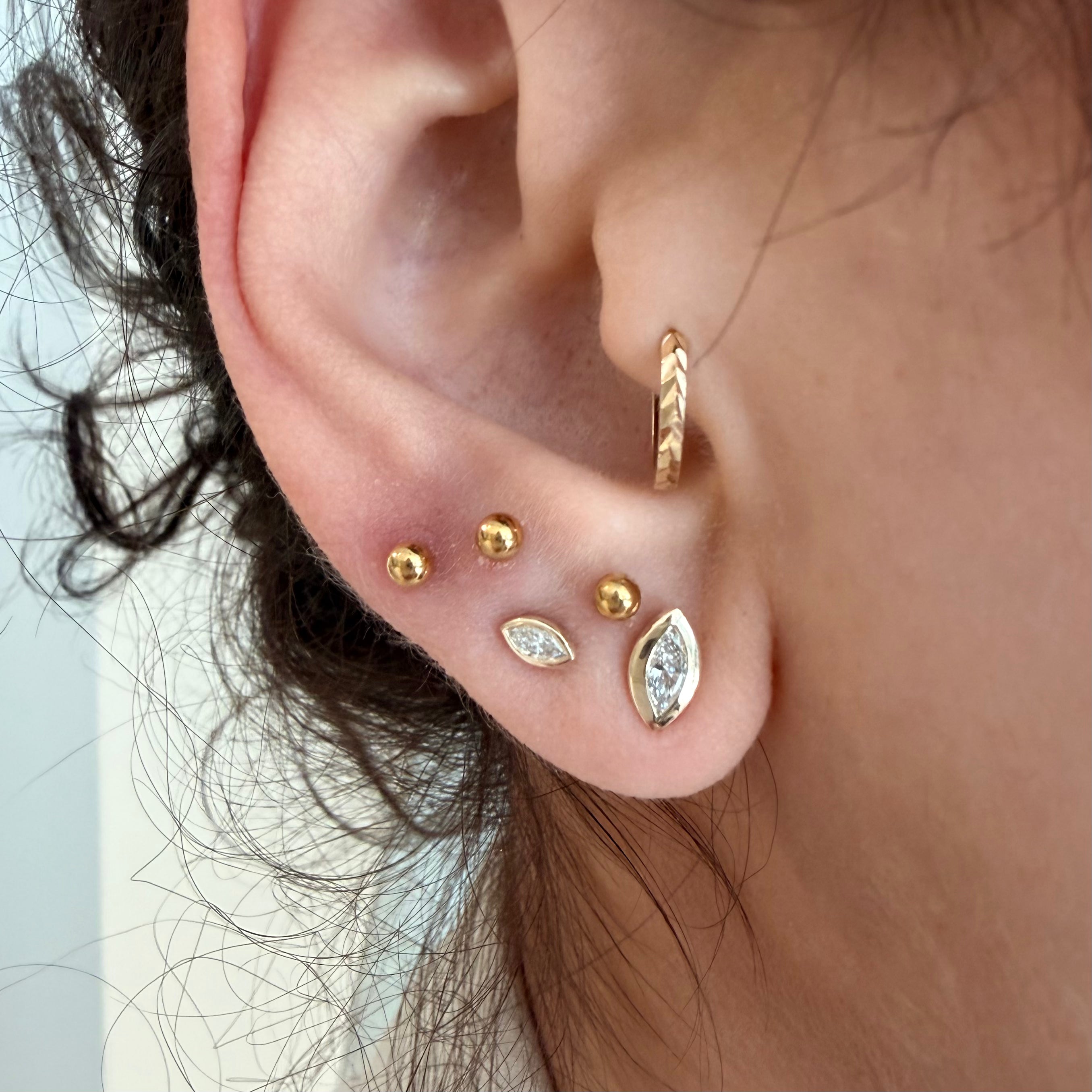 14K Yellow Gold Big Marquise cut LAB Diamond Stud Earring