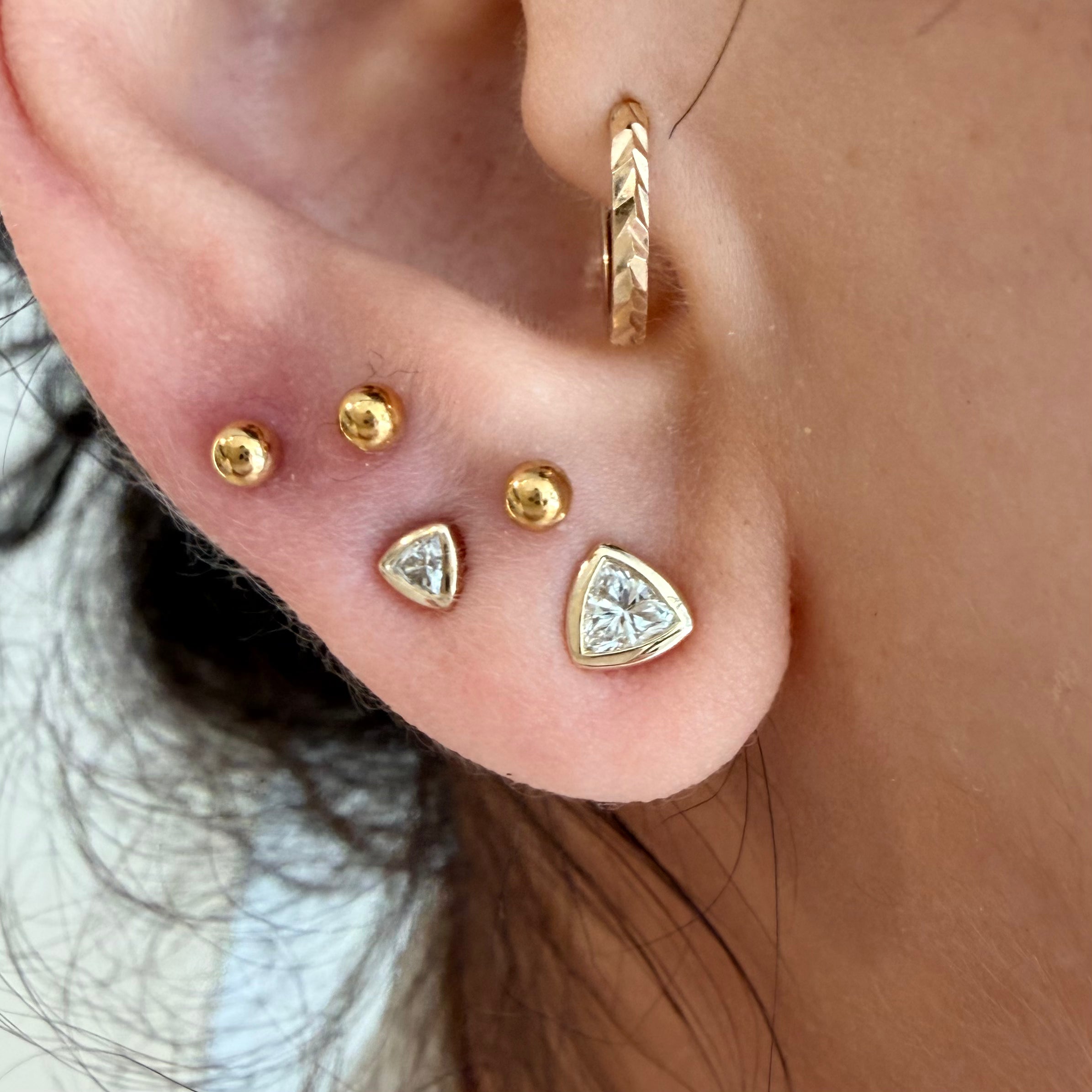 14K Yellow Gold Small Trillion cut LAB Diamond Stud Earring