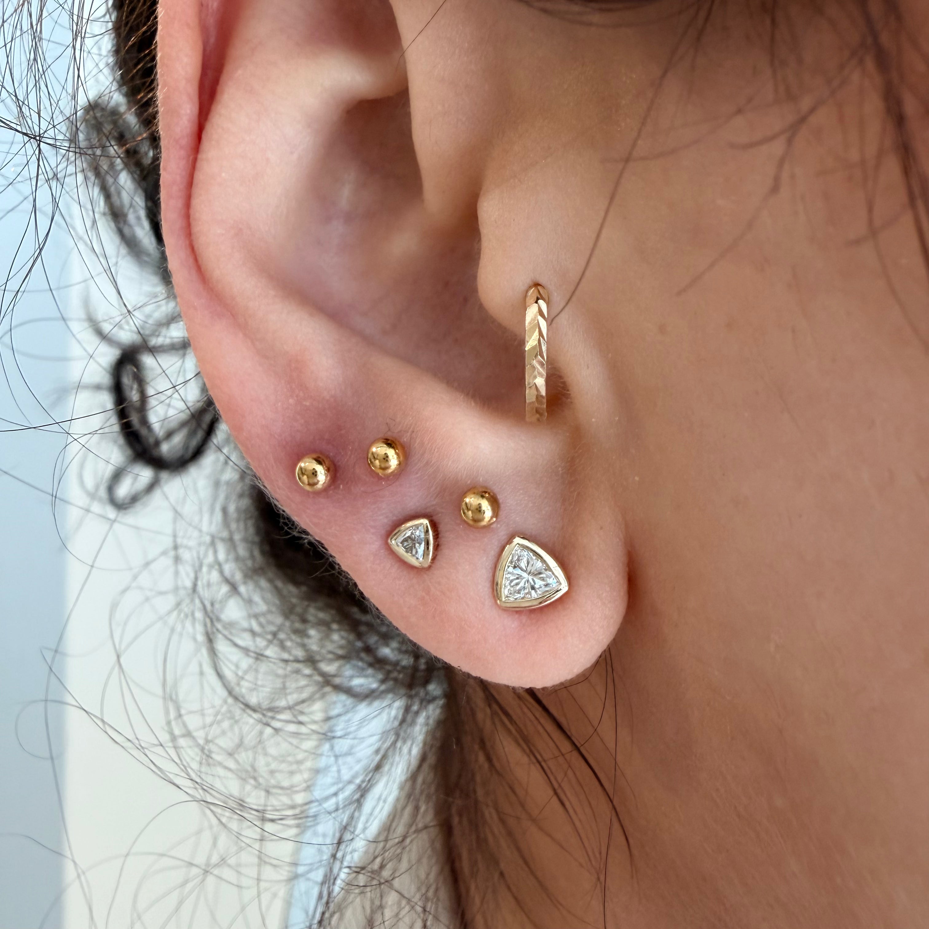 14K Yellow Gold Big Trillion cut LAB Diamond Stud Earring