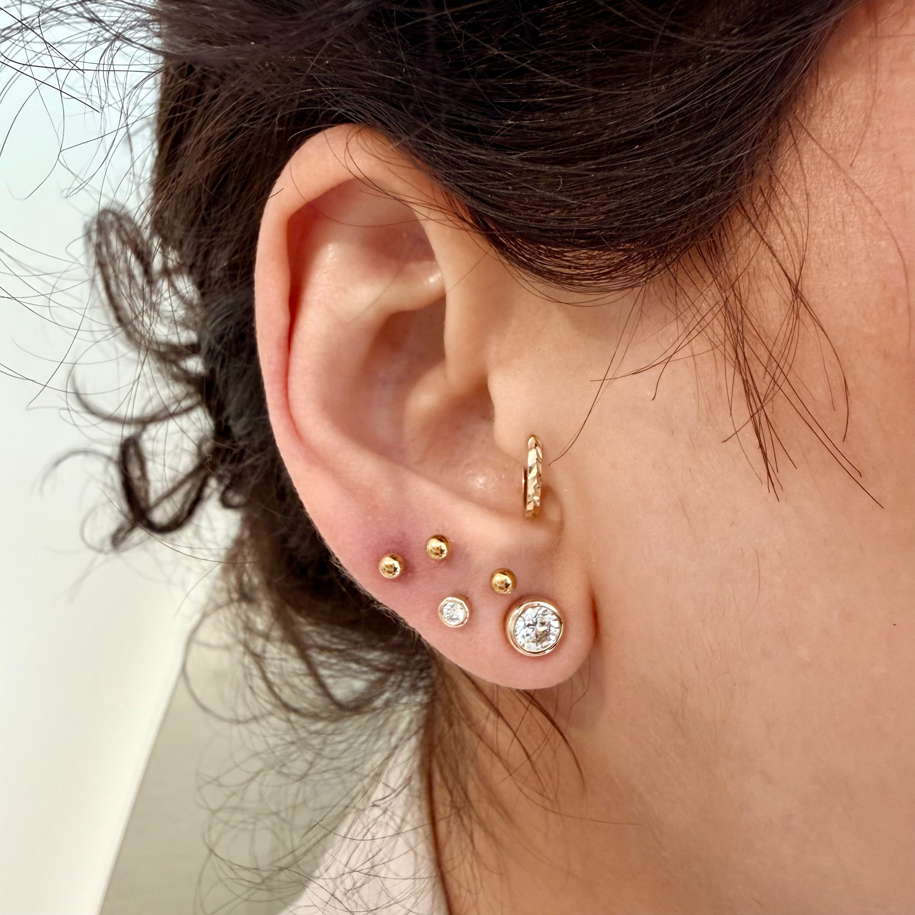 14K Yellow Gold Small Round cut LAB Diamond Stud Earring