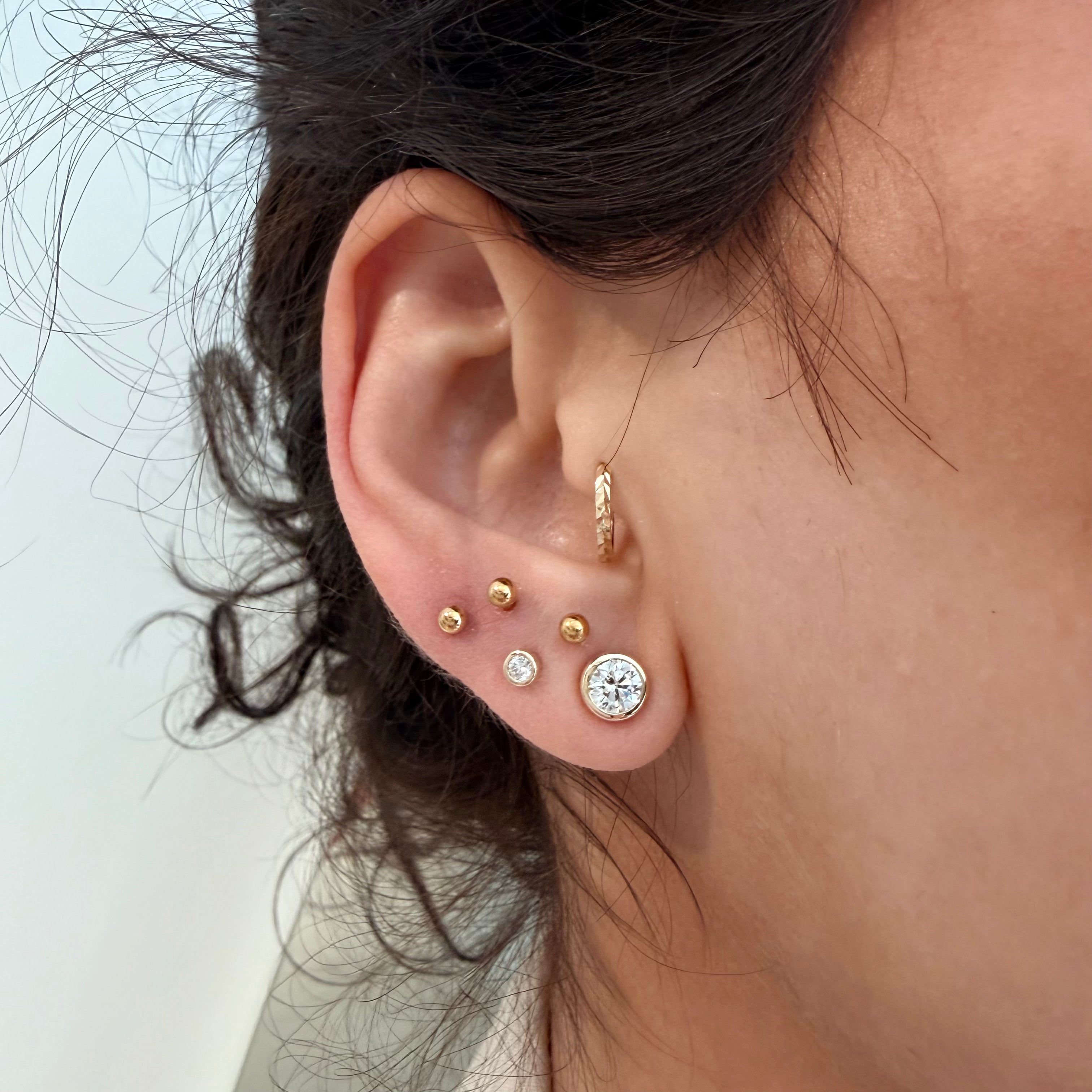 14K Yellow Gold Big Round cut LAB Diamond Stud Earring