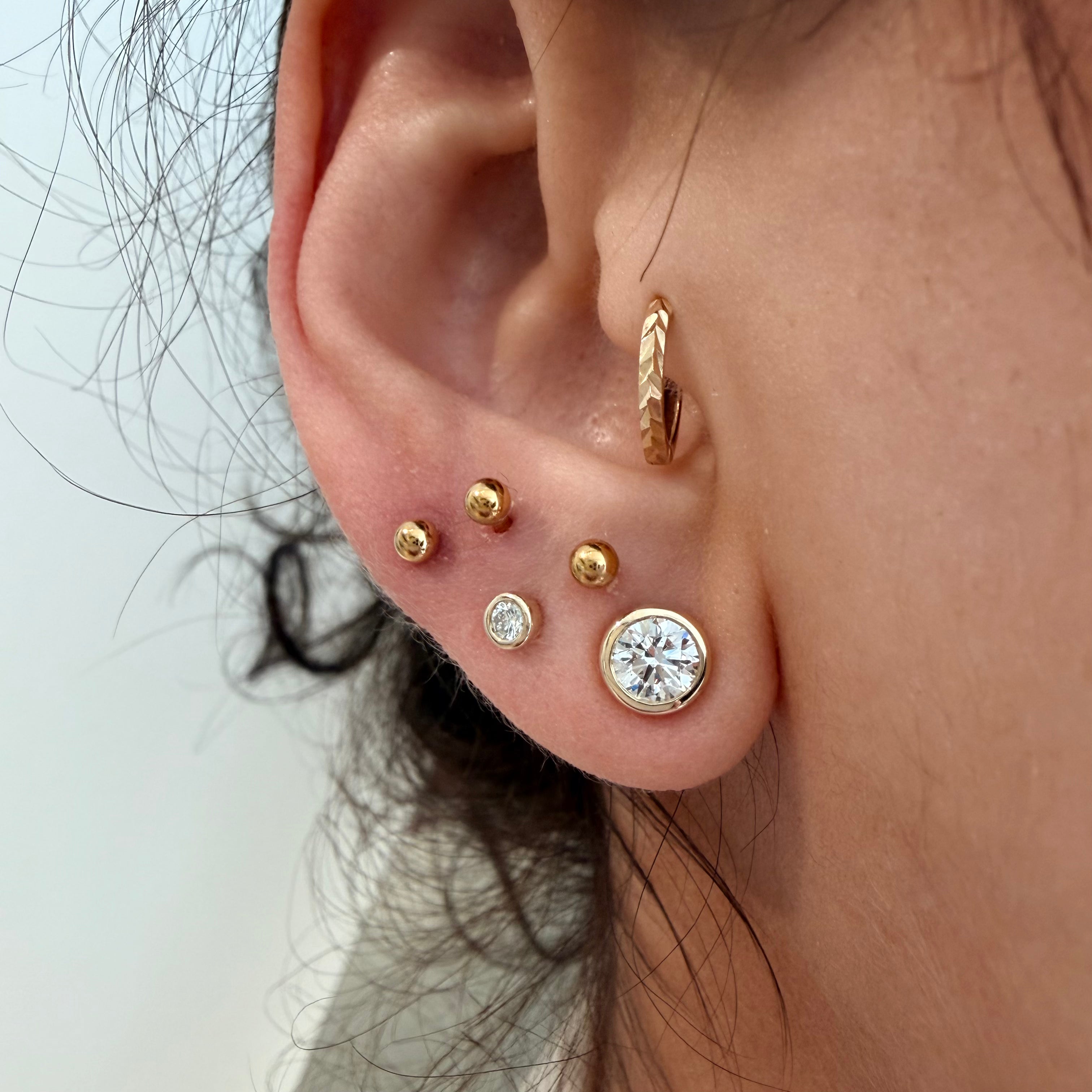 14K Yellow Gold Big Round cut LAB Diamond Stud Earring