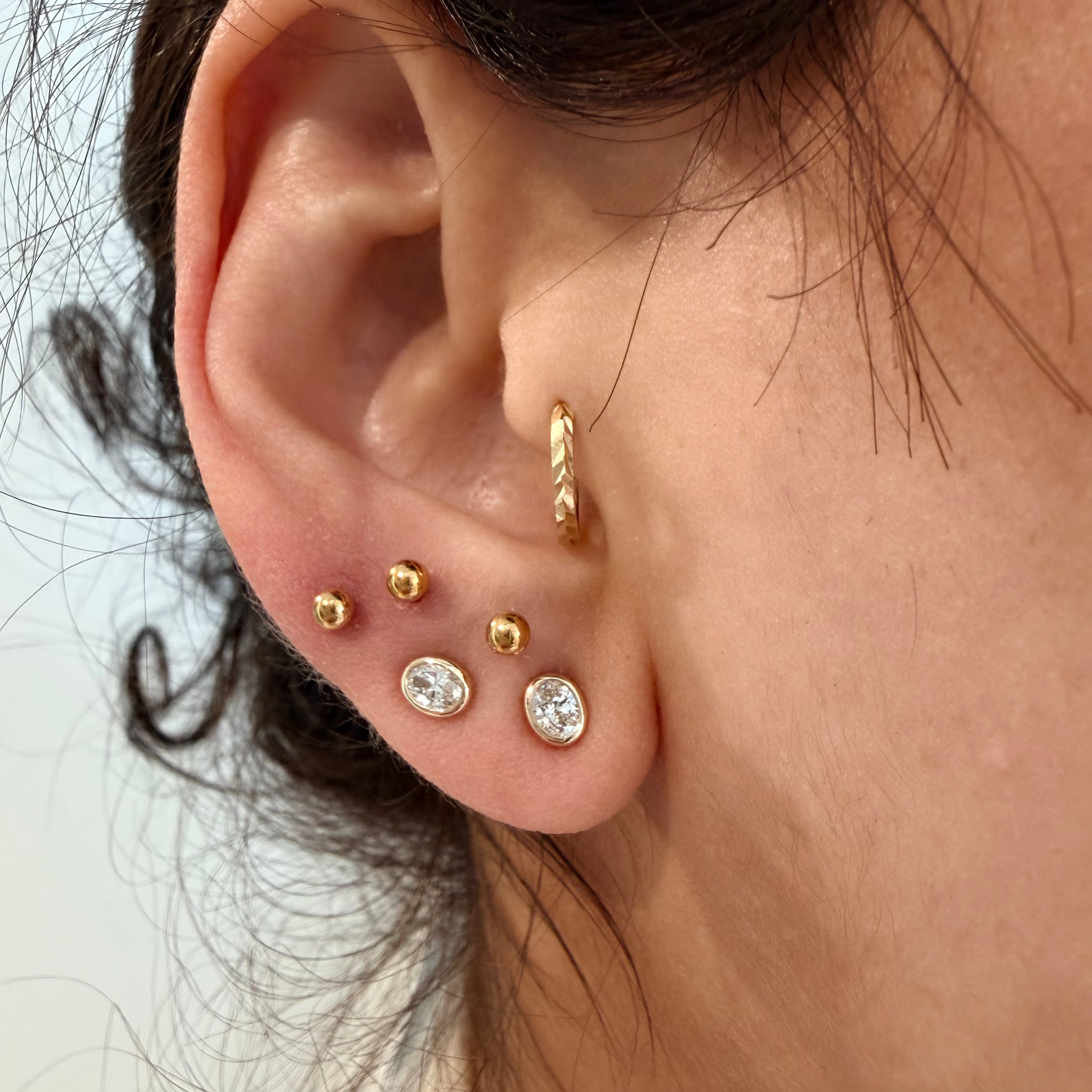 14K Yellow Gold Small Oval cut LAB Diamond Stud Earring