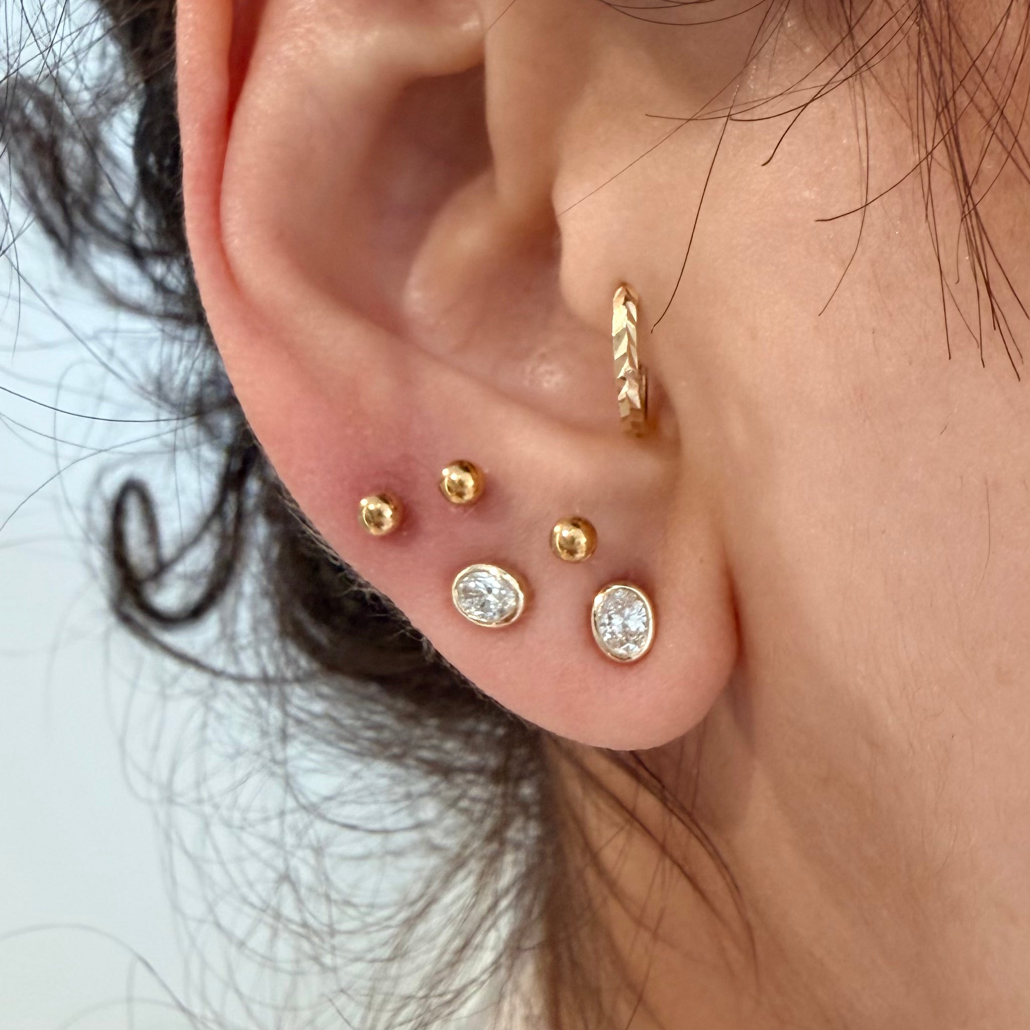 14K Yellow Gold Small Oval cut LAB Diamond Stud Earring