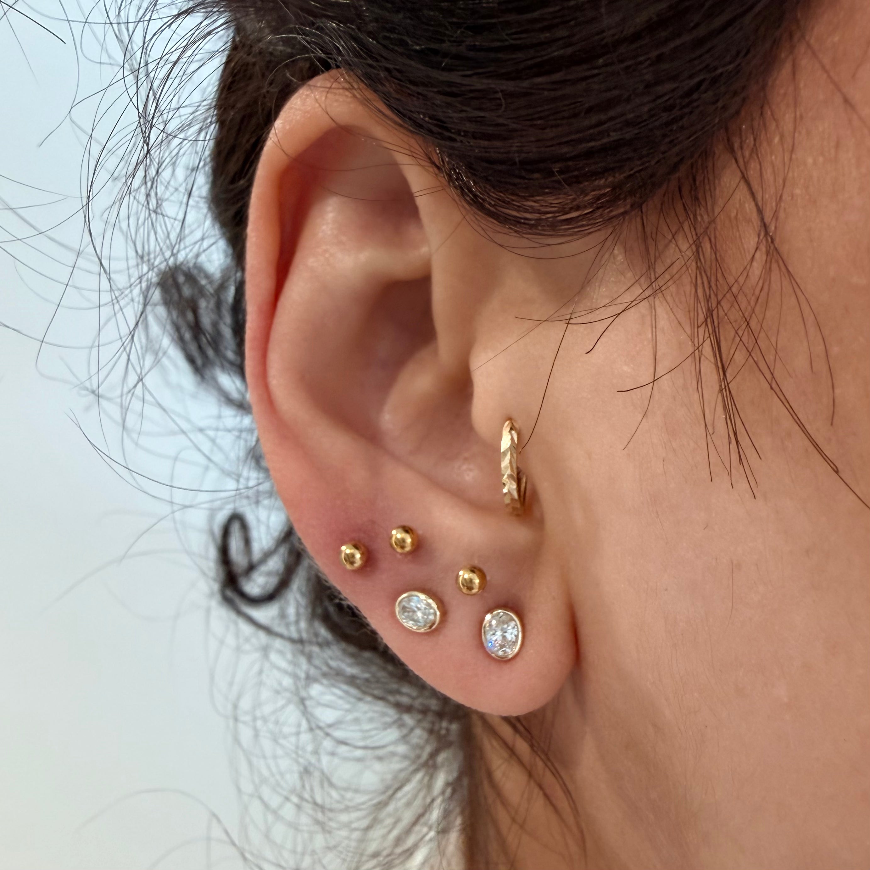 14K Yellow Gold Small Oval cut LAB Diamond Stud Earring