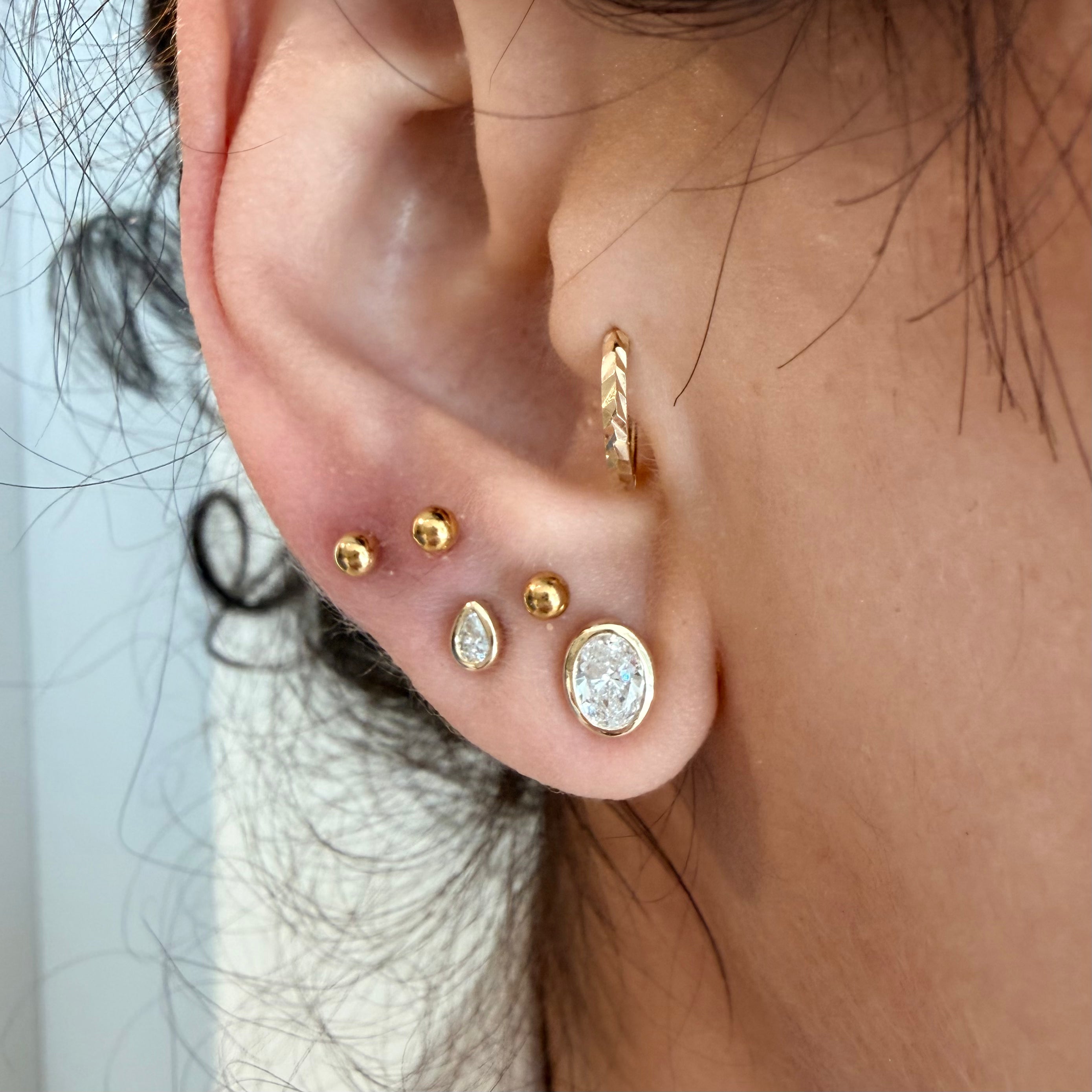 14K Yellow Gold Big Oval cut LAB Diamond Stud Earring