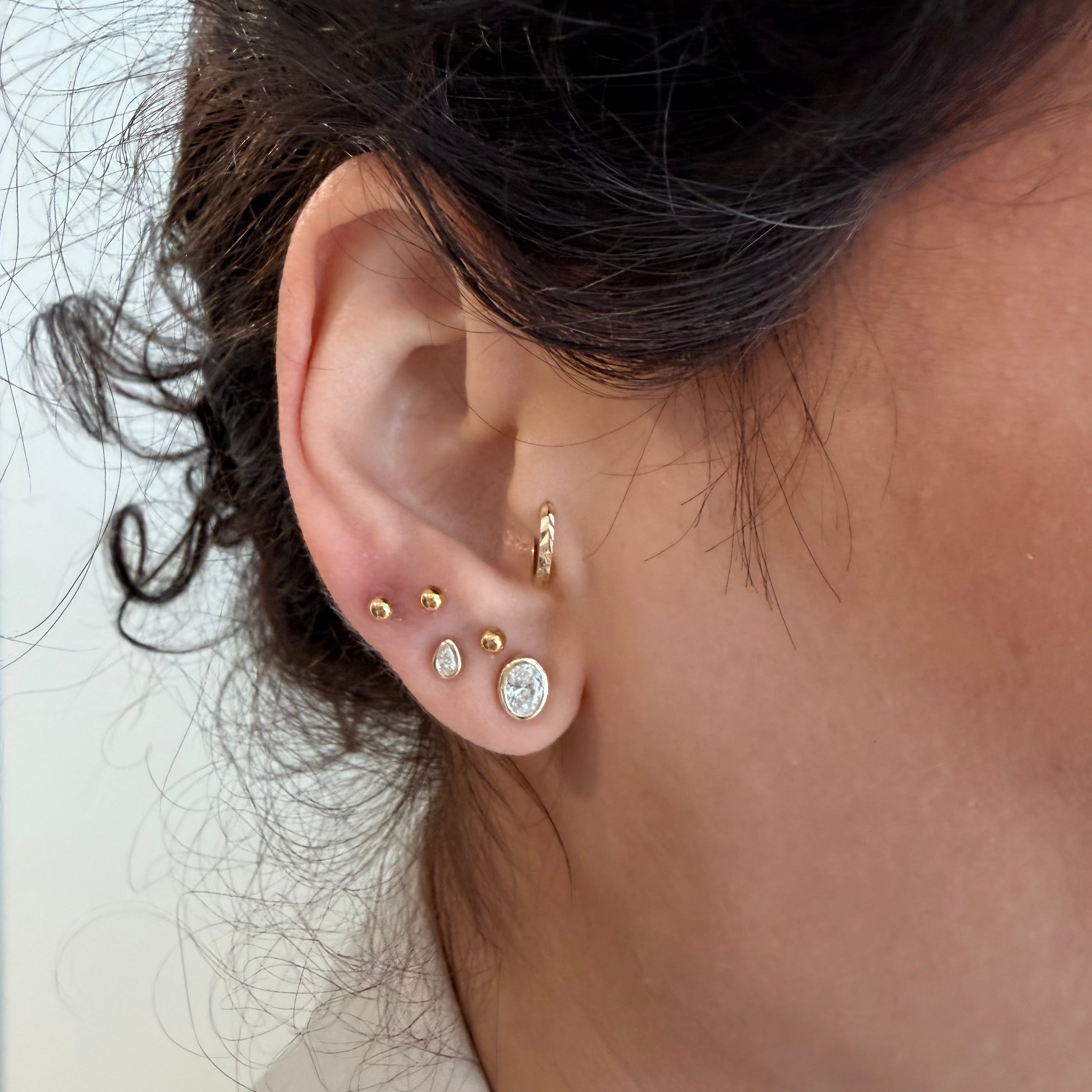 14K Yellow Gold Big Oval cut LAB Diamond Stud Earring