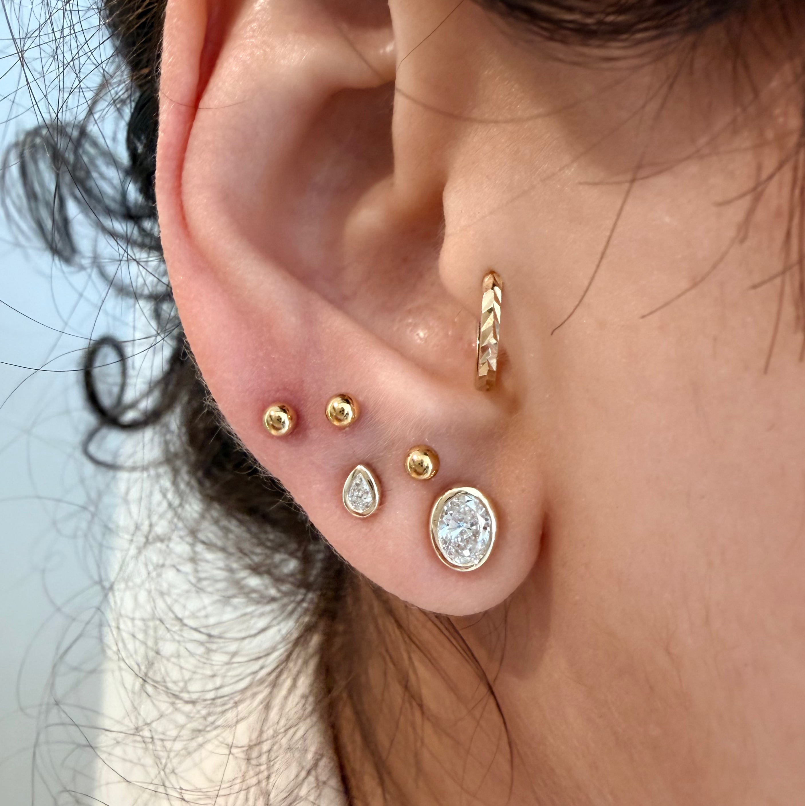 14K Yellow Gold Big Oval cut LAB Diamond Stud Earring