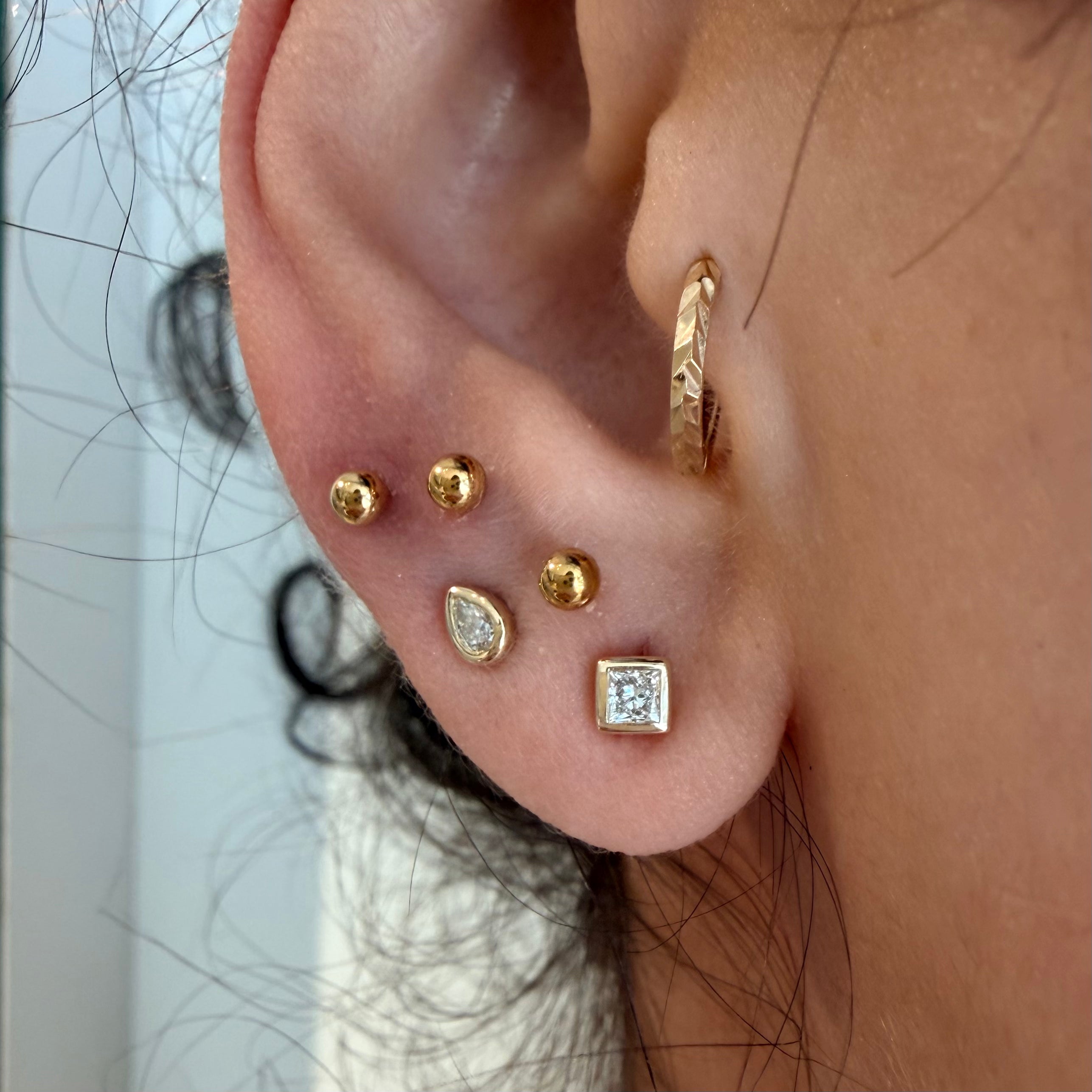 14K Yellow Gold Small Princess cut LAB Diamond Stud Earring