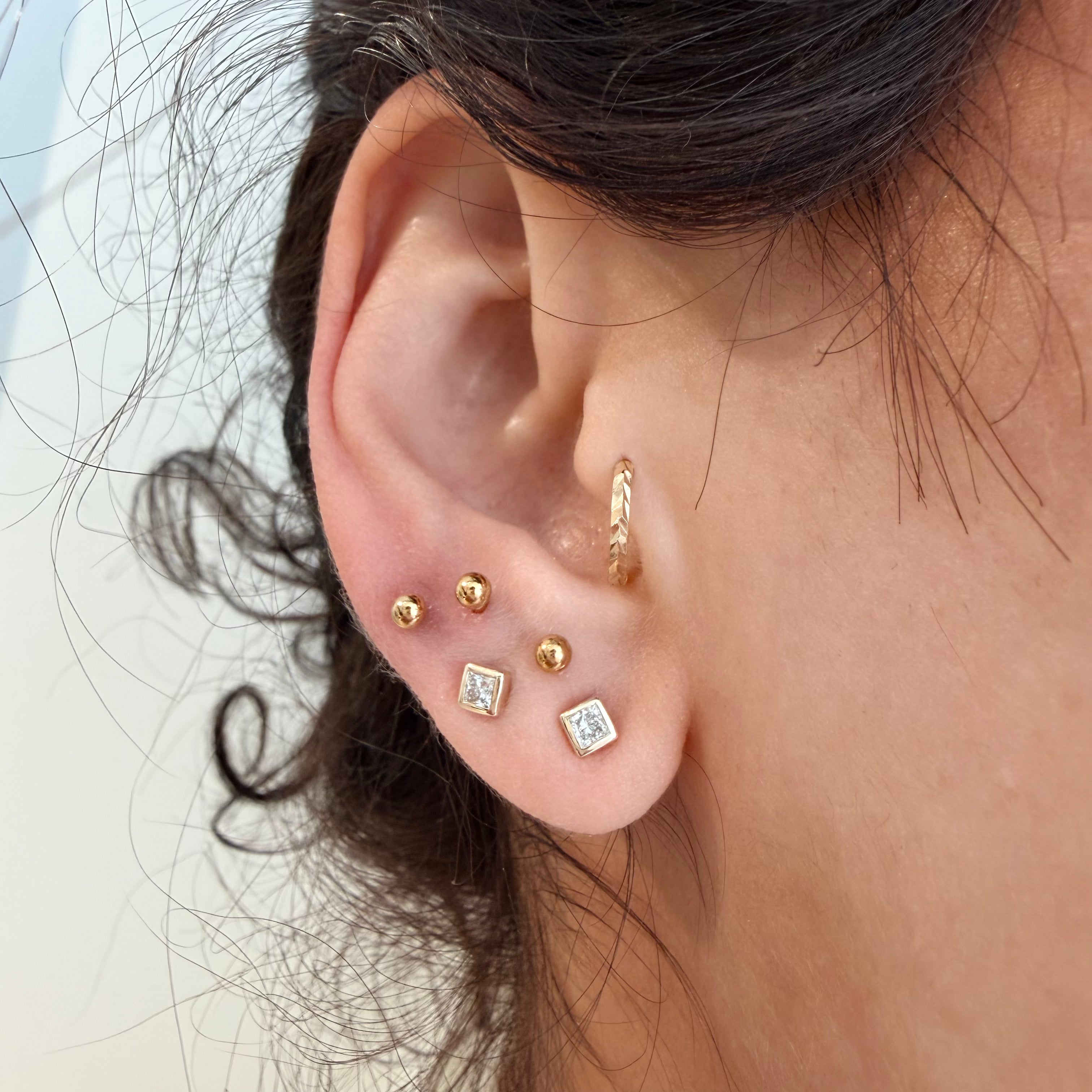 14K Yellow Gold Small Princess cut LAB Diamond Stud Earring