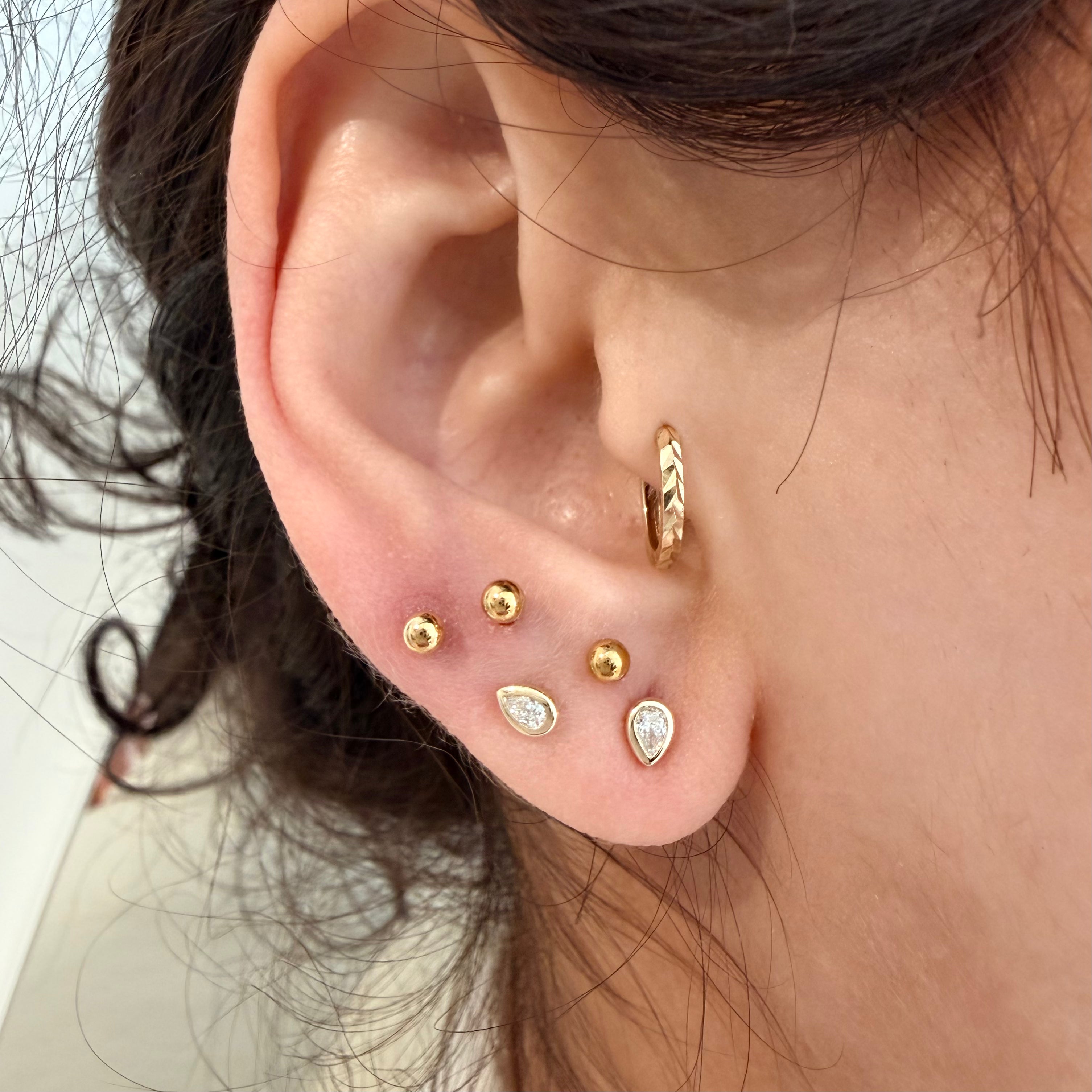 14K Yellow Gold Small Pear cut LAB Diamond Stud Earring