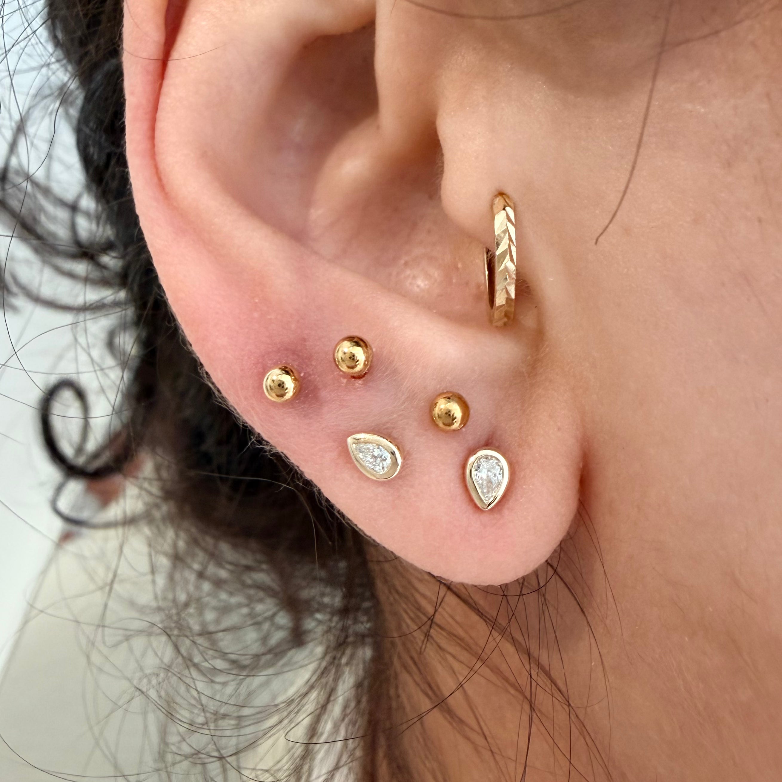 14K Yellow Gold Small Pear cut LAB Diamond Stud Earring