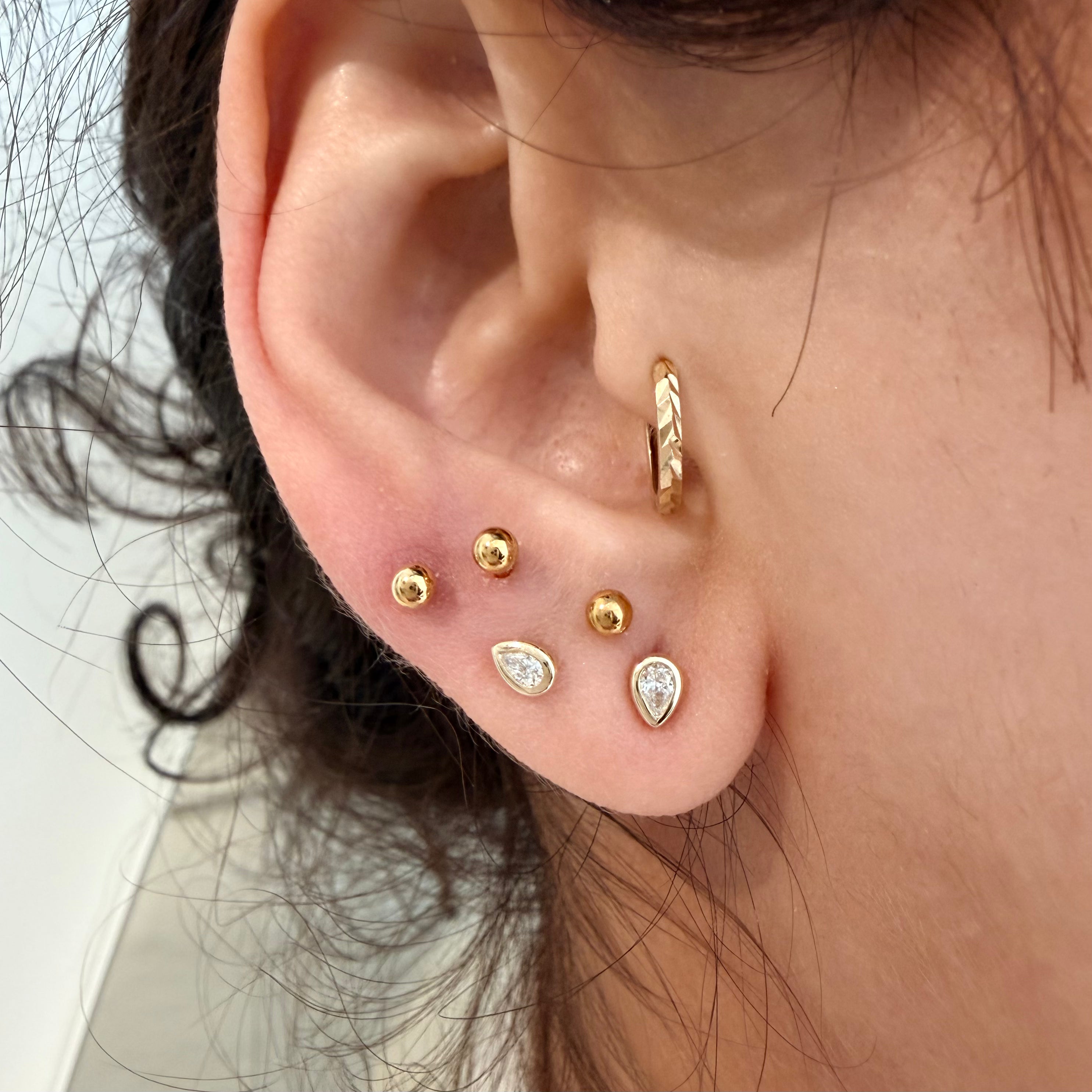 14K Yellow Gold Small Pear cut LAB Diamond Stud Earring