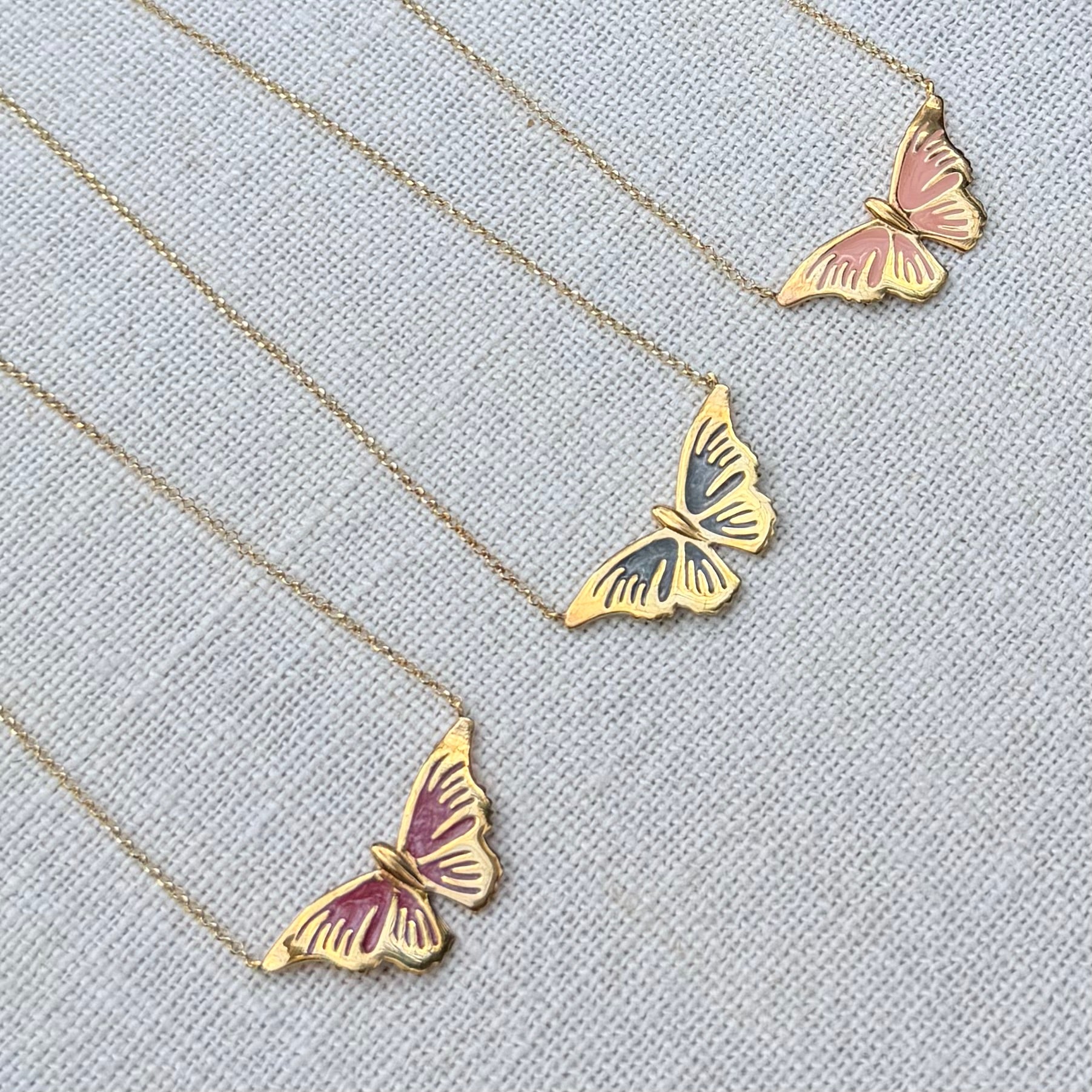Silver gold plated Butterfly Necklace with enamel details
