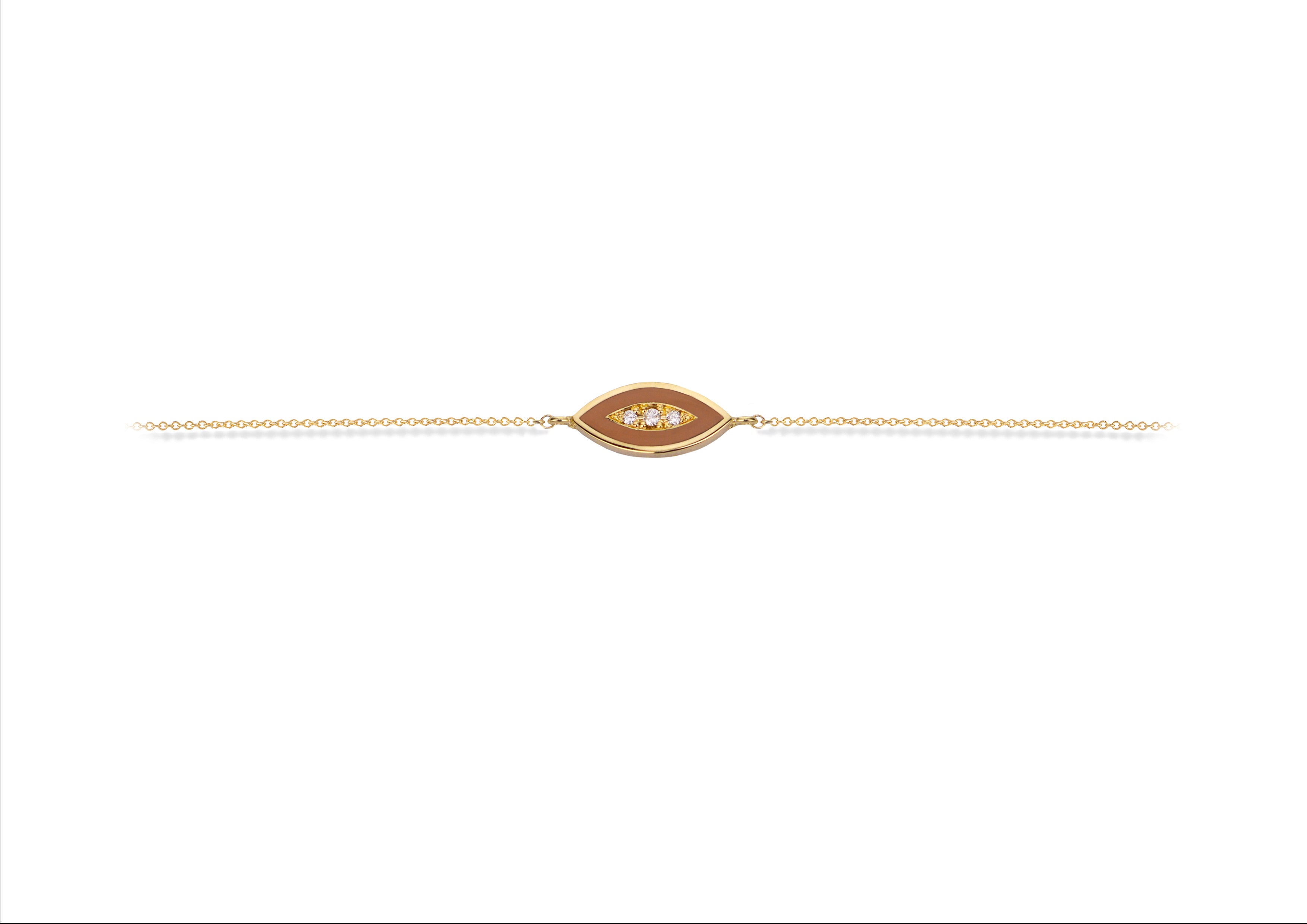14K Gold Chain Bracelet with Navette Nude Enamel Diamond Motif