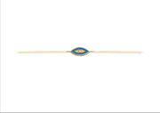 14K Gold Chain Bracelet with Navette Turquoise Enamel Diamond Motif