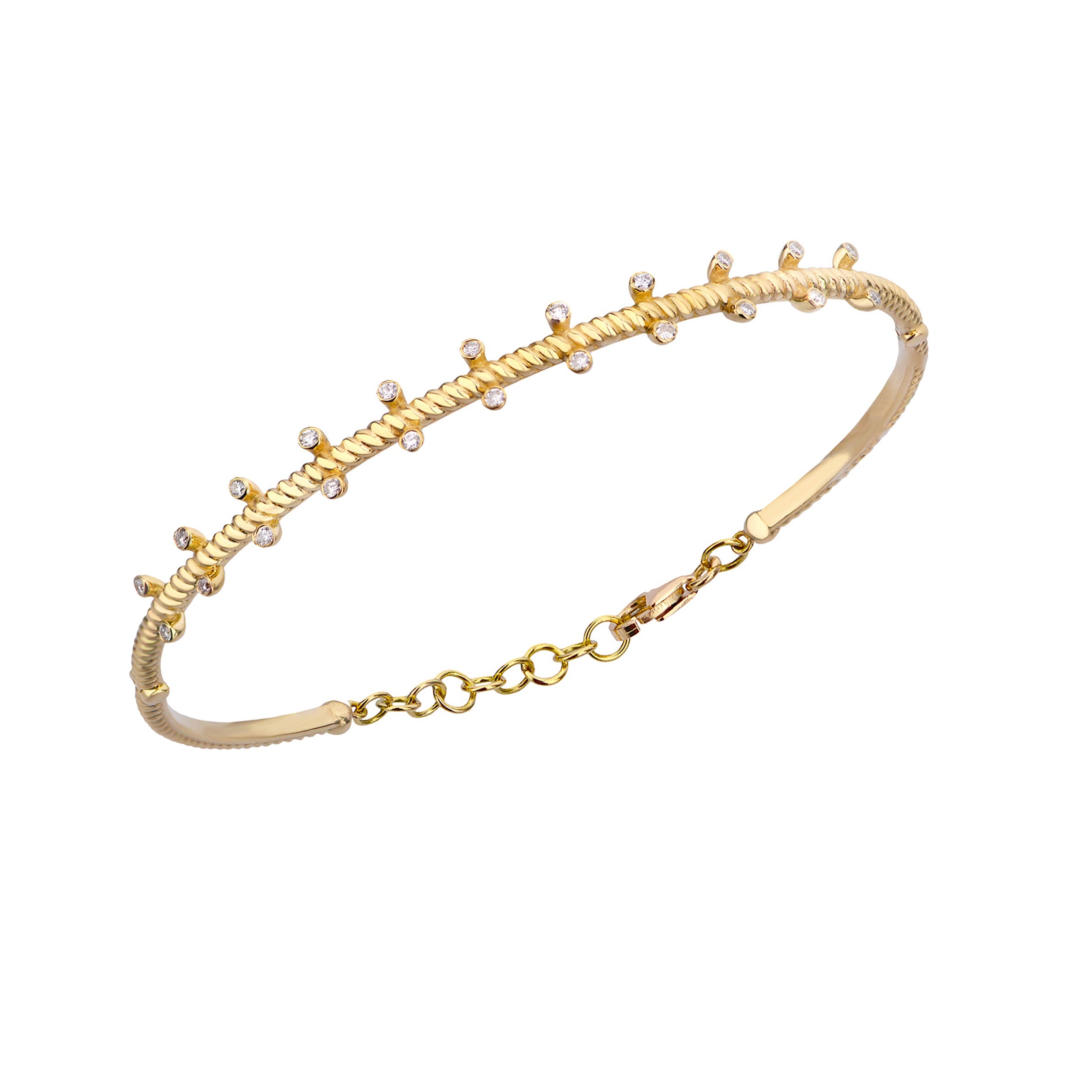 14K Gold Twisted Bracelet with Upside Diamonds