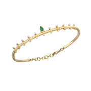 14K Gold Twisted Bracelet with Diamonds and Emerald