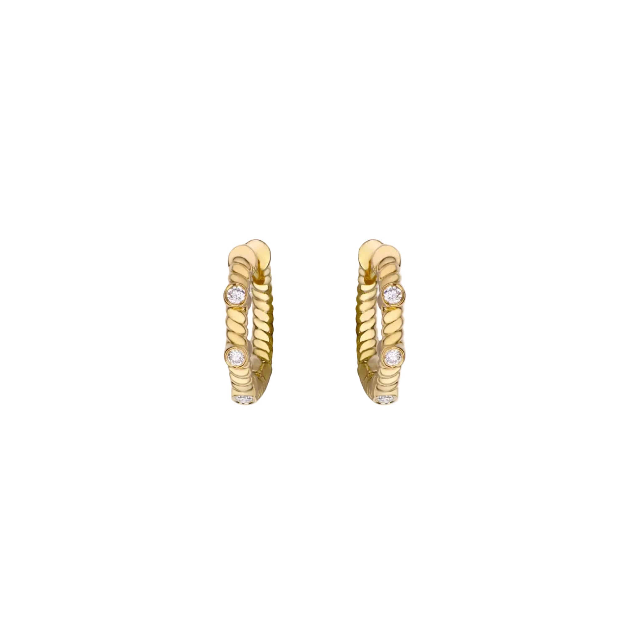 14K Gold Small Twisted Earrings with Diamonds