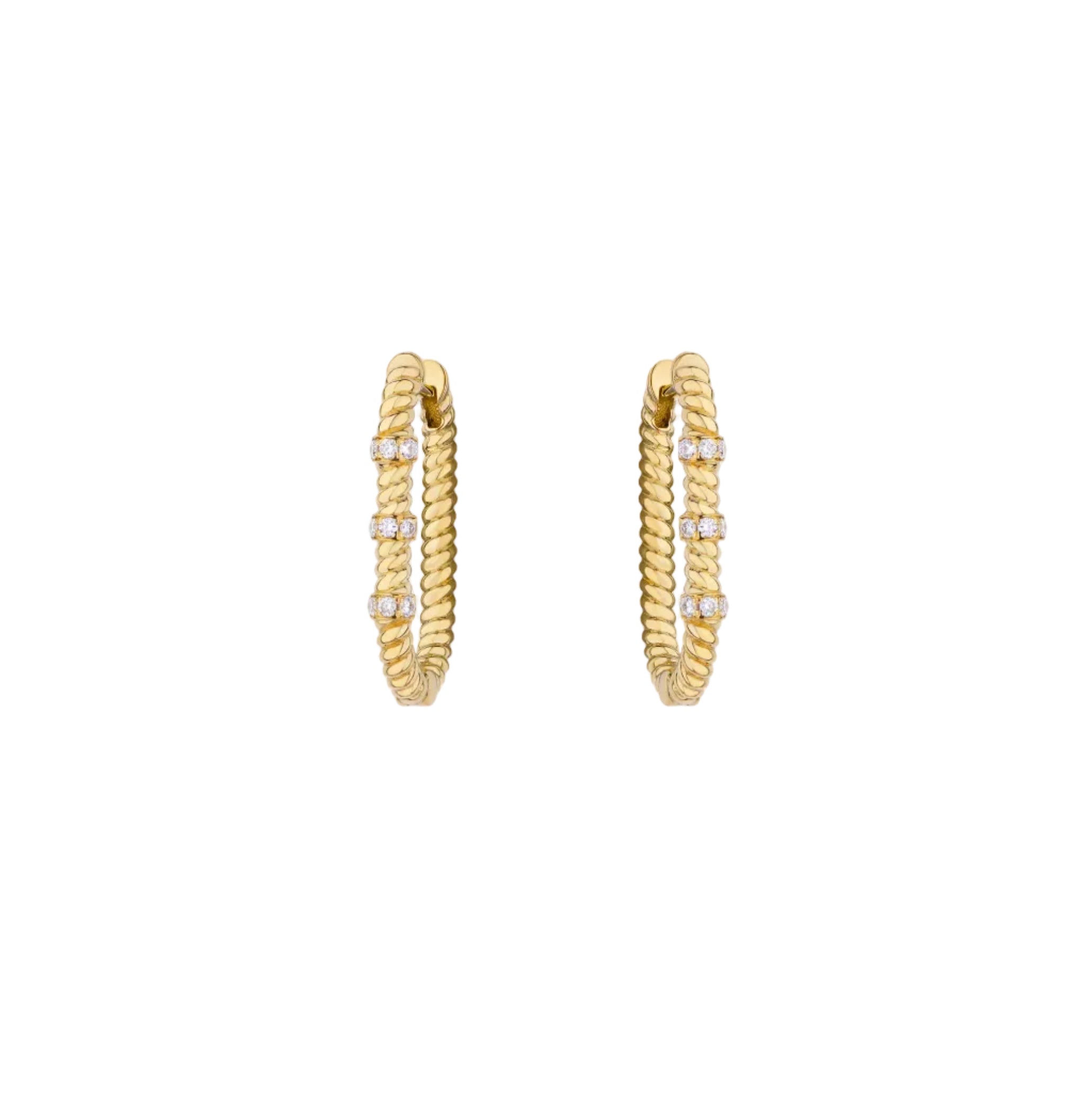 14K Gold Oval Twisted Earrings with Diamonds