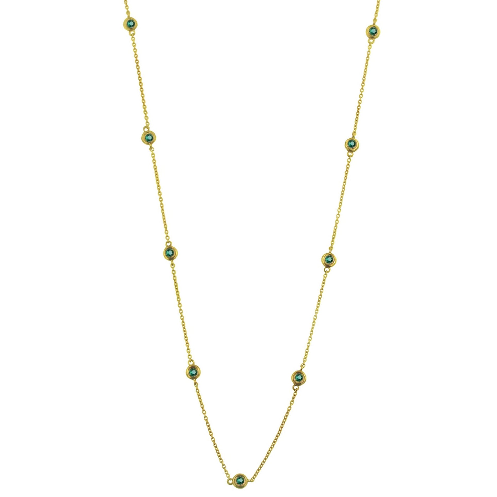 14K Gold Beaded Emerald Chain Necklace