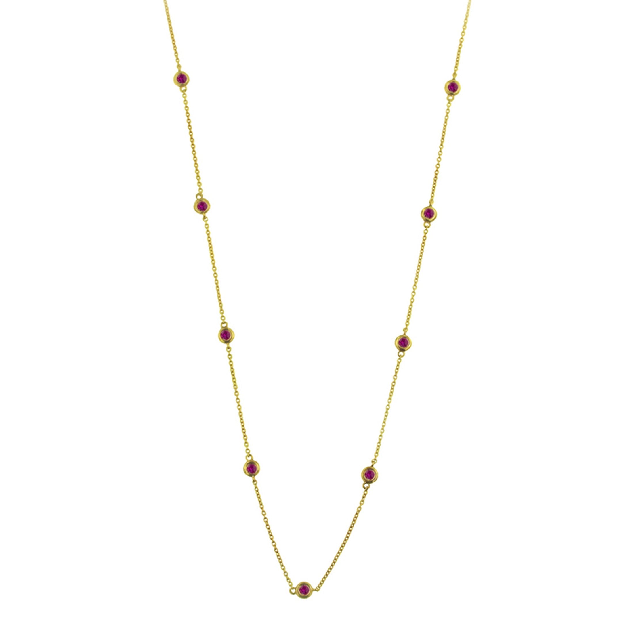 14K Gold Beaded Ruby Chain Necklace