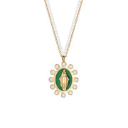 14K Gold Enamel Virgin Mary Pendant with Diamonds